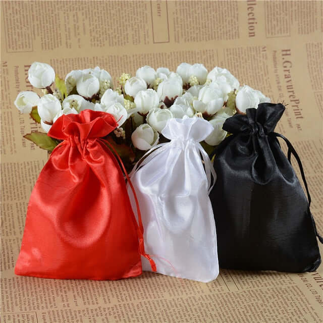 12 Pack Black Satin Drawstring Wedding Party Favor Gift Bags 5"x7" - Image 7