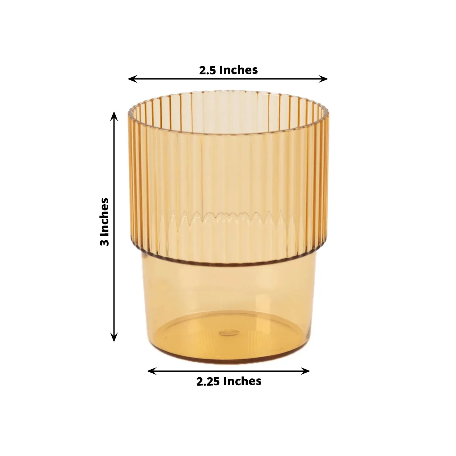 12-Pack Amber Gold Plastic Tumblers 7oz, Stackable Ribbed Pattern - Shatterproof Short Drinking Glasses - Image 2