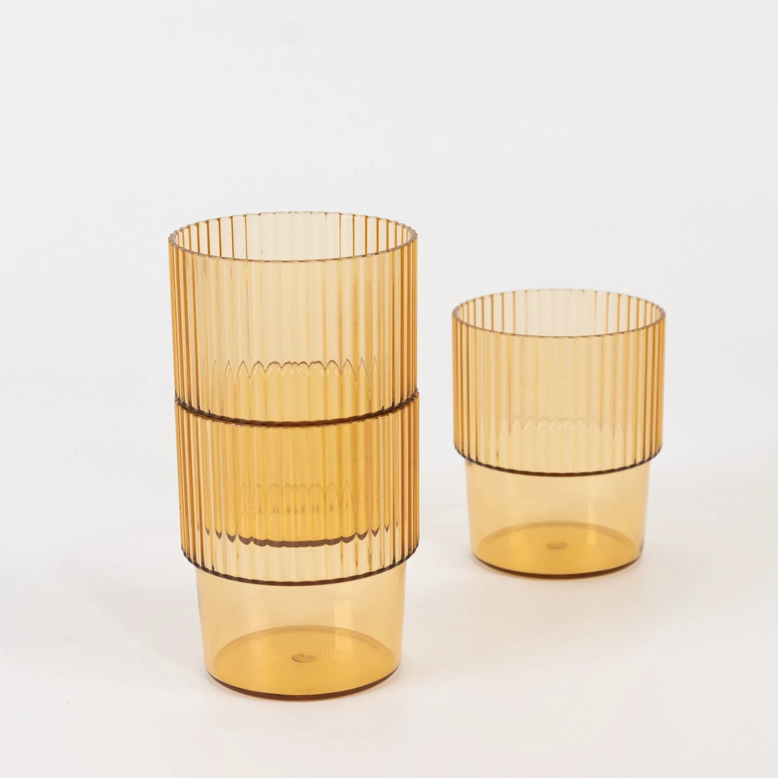 12-Pack Amber Gold Plastic Tumblers 7oz, Stackable Ribbed Pattern - Shatterproof Short Drinking Glasses - Image 6