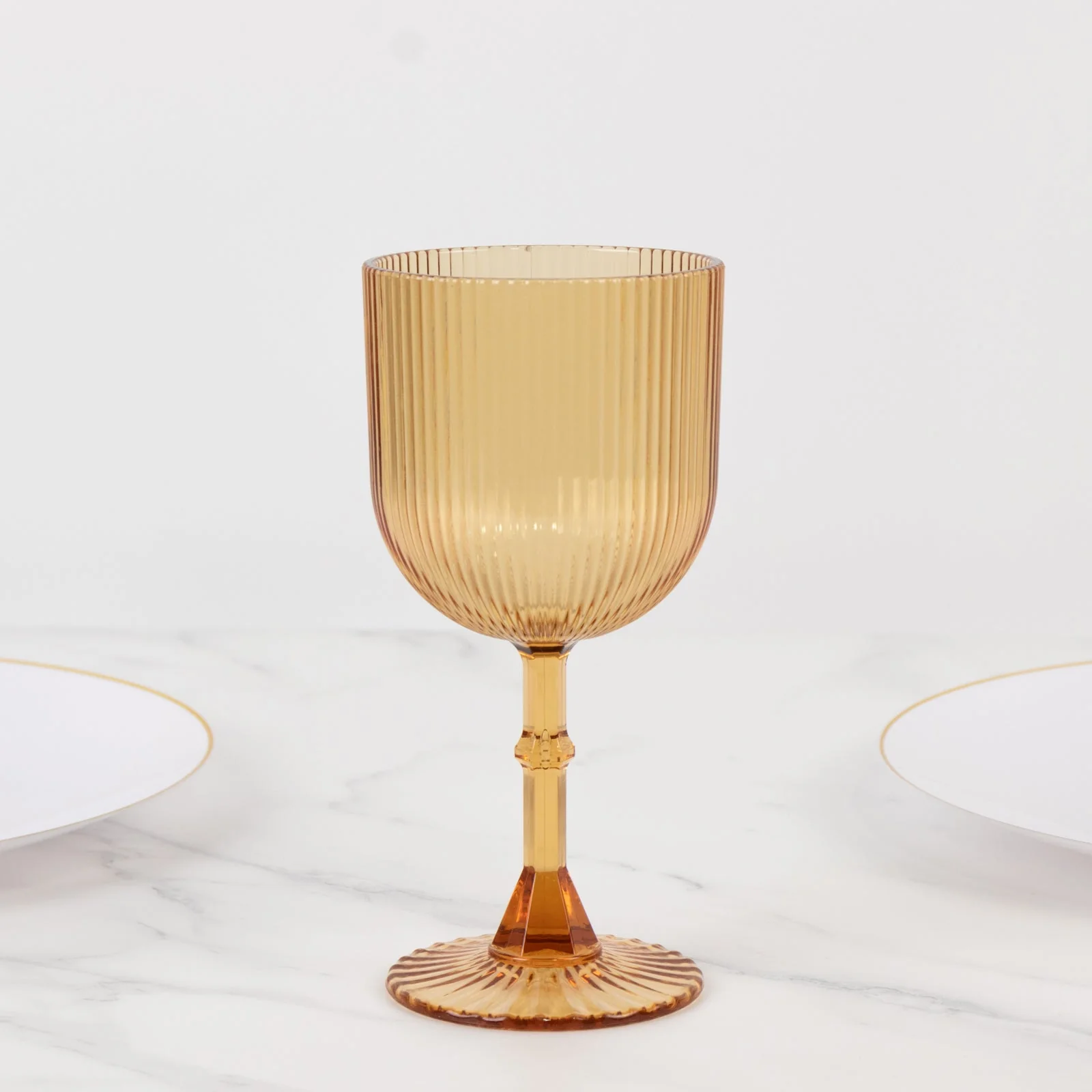 12-Pack Amber Gold Plastic Wine Glasses 9oz, Vintage Ribbed Pattern - Reusable Shatterproof Goblets - Image 7