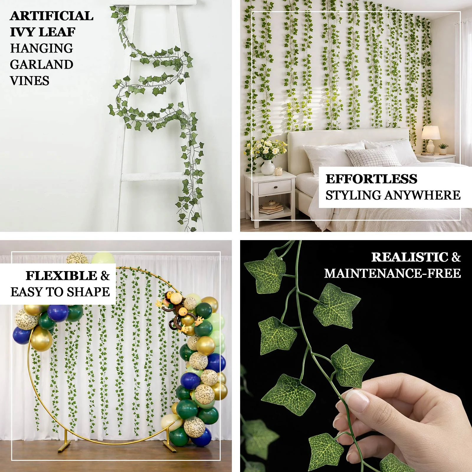 12 Pack Artificial Ivy Leaf Garland Silk Hanging Vines for Wedding, Party, Wall and Table Decor - 6.5ft - Image 4