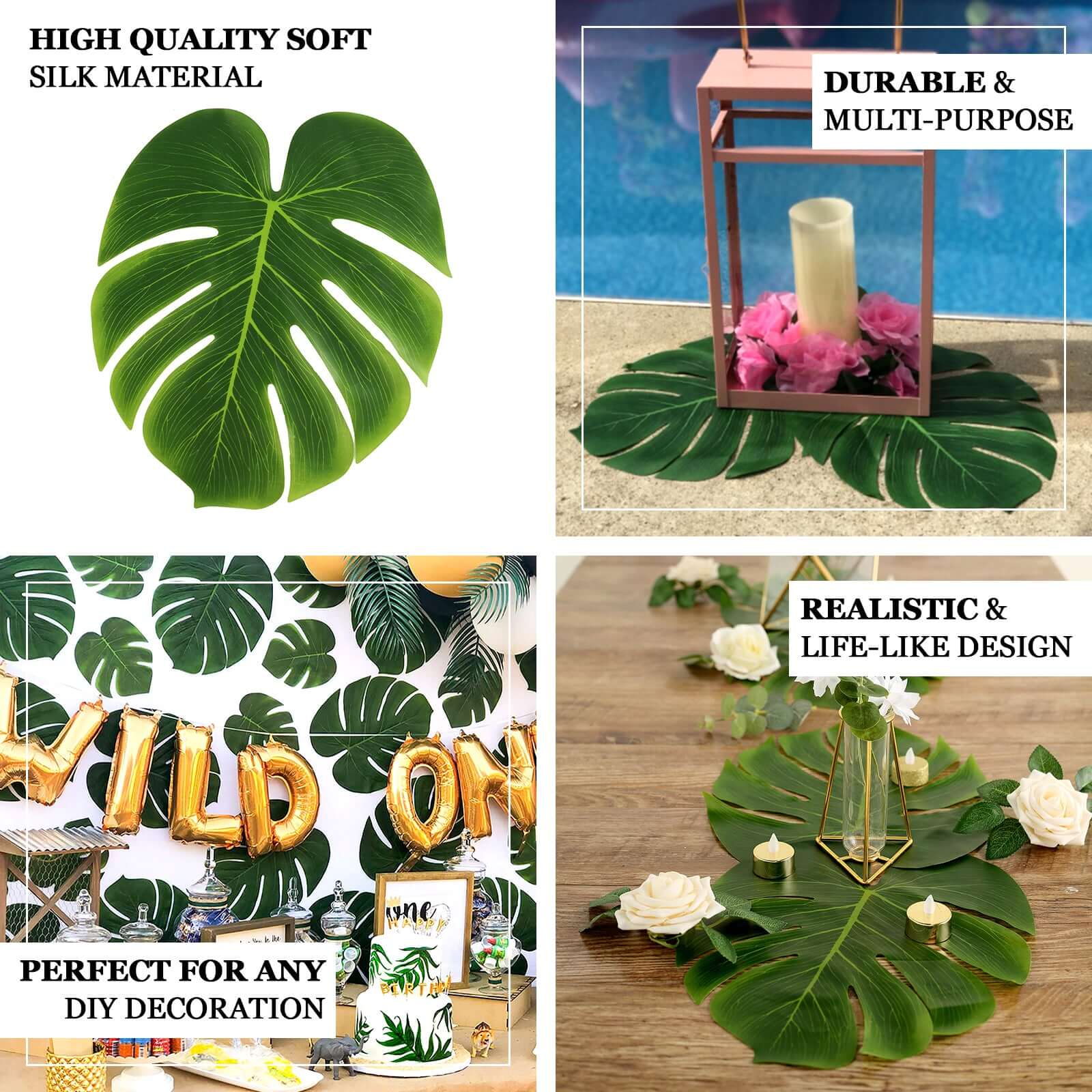 12-Pack Artificial Monstera Palm Leaves Green - Large Tropical Leaf Placemat Table Runner Decor for Luau Jungle Beach Theme Parties - Image 4