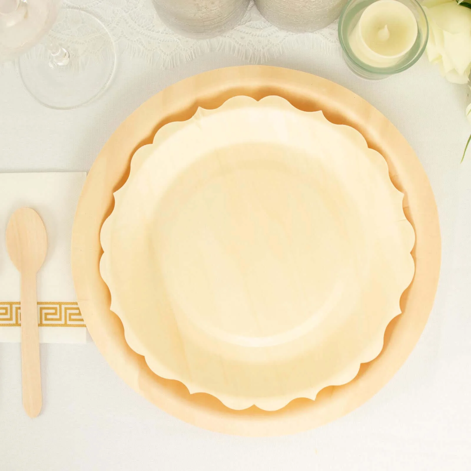 12-Pack Birchwood Round Dinner Plates 9" Natural with Scalloped Rim - Eco Friendly Wooden Disposable Plates for Rustic Themes & Outdoor Dining - Image 10