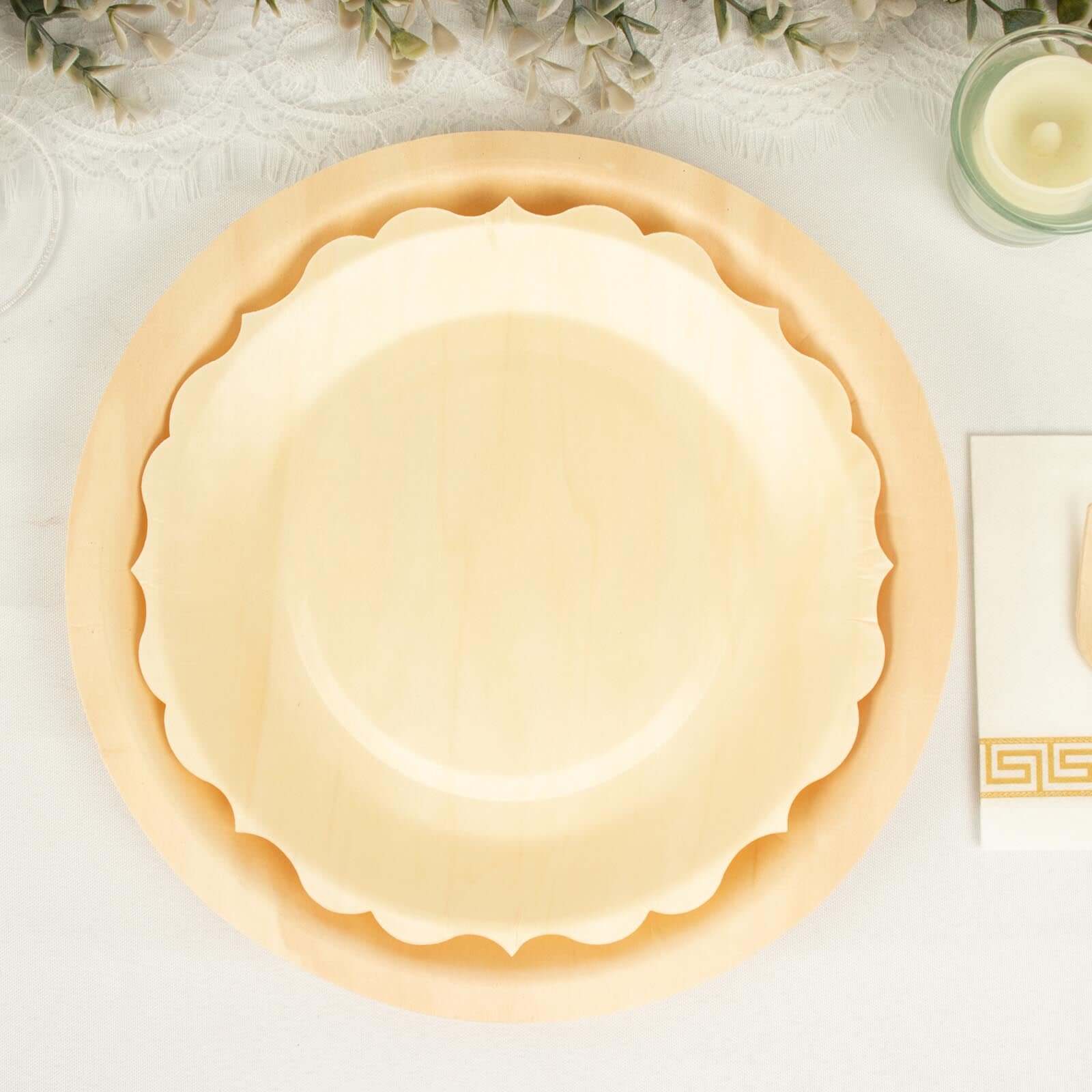 12-Pack Birchwood Round Dinner Plates 9" Natural with Scalloped Rim - Eco Friendly Wooden Disposable Plates for Rustic Themes & Outdoor Dining - Image 4