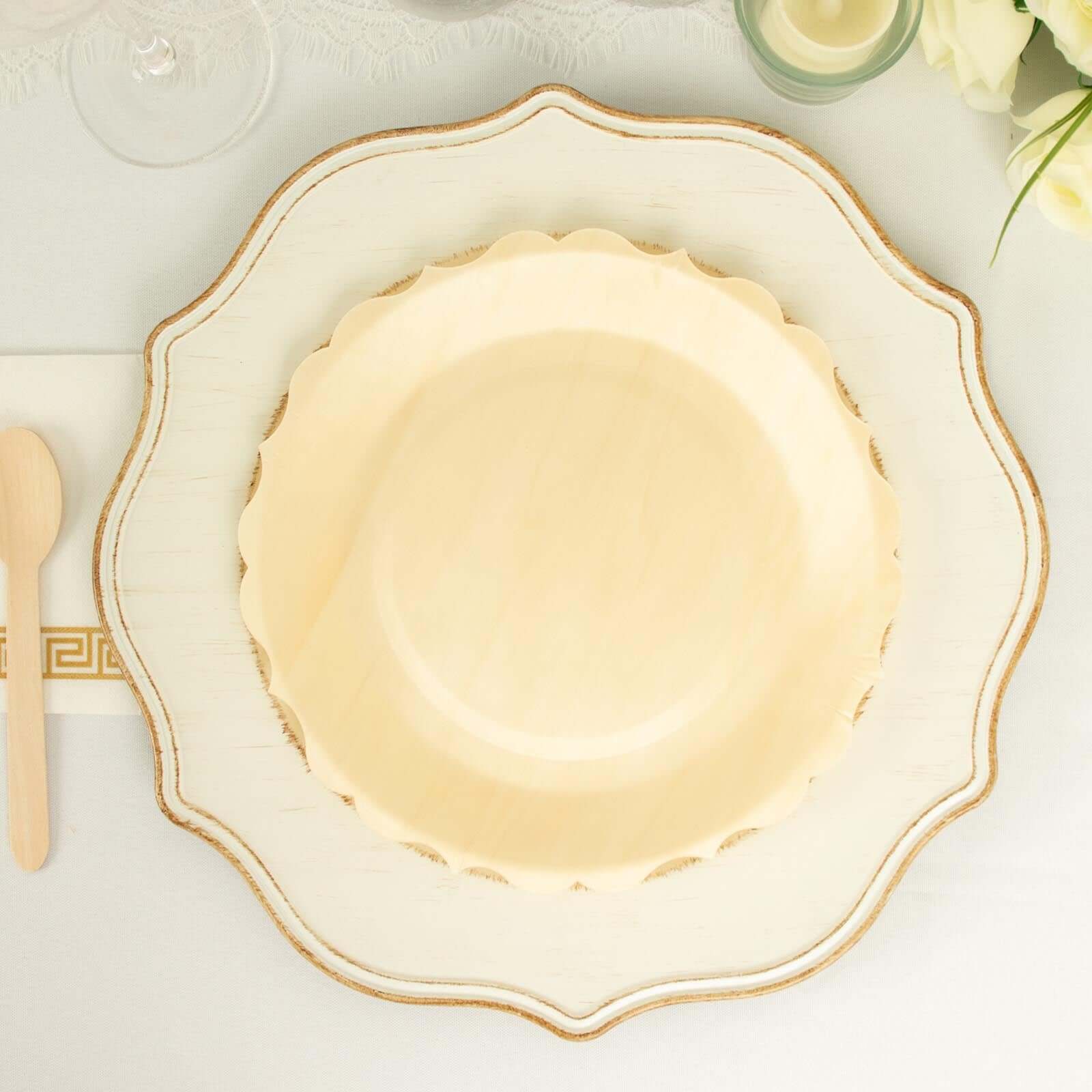 12-Pack Birchwood Round Dinner Plates 9" Natural with Scalloped Rim - Eco Friendly Wooden Disposable Plates for Rustic Themes & Outdoor Dining - Image 9