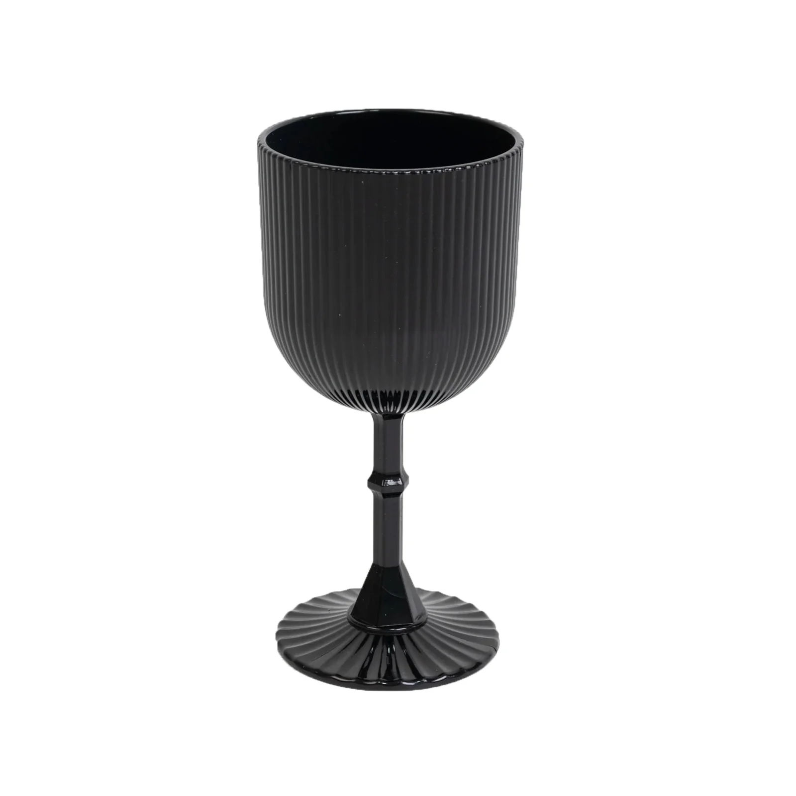 12-Pack Black Plastic Wine Glasses 9oz, Vintage Ribbed Pattern - Reusable Shatterproof Goblets - Image 2