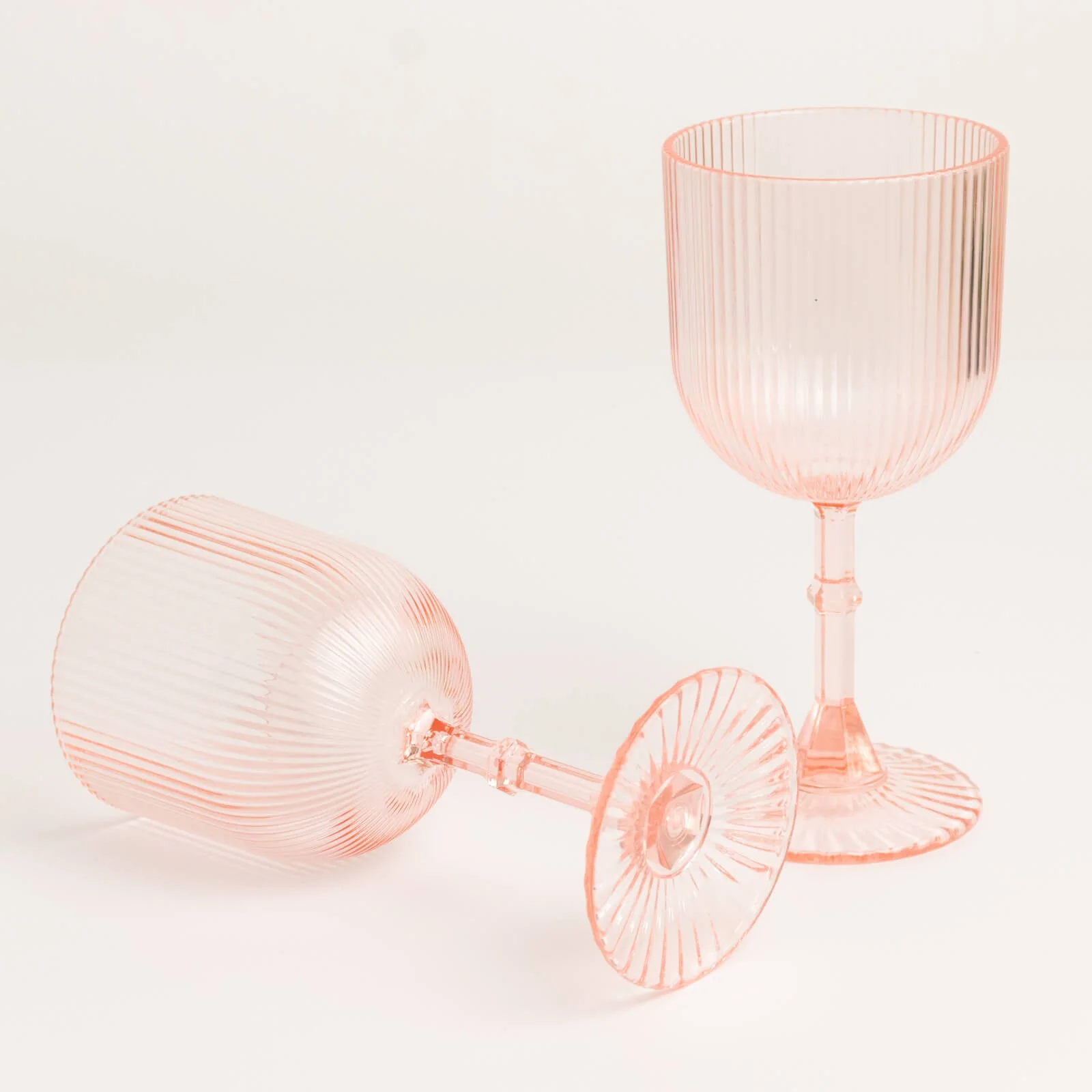 12-Pack Transparent Blush Plastic Wine Glasses 9oz, Vintage Ribbed Pattern - Reusable Shatterproof Goblets - Image 7