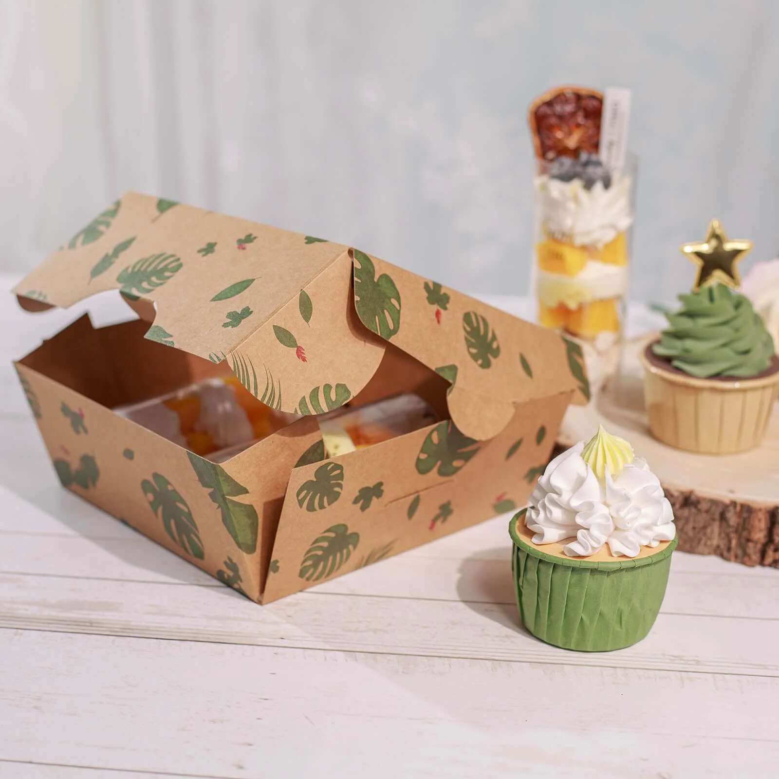 12-Pack Cardstock Cookie Boxes with Window 6"x6"x3" Tropical Leaf Design - Sturdy Treat Bakery Boxes for Pie Cupcakes Strawberries & Pastries - Image 12