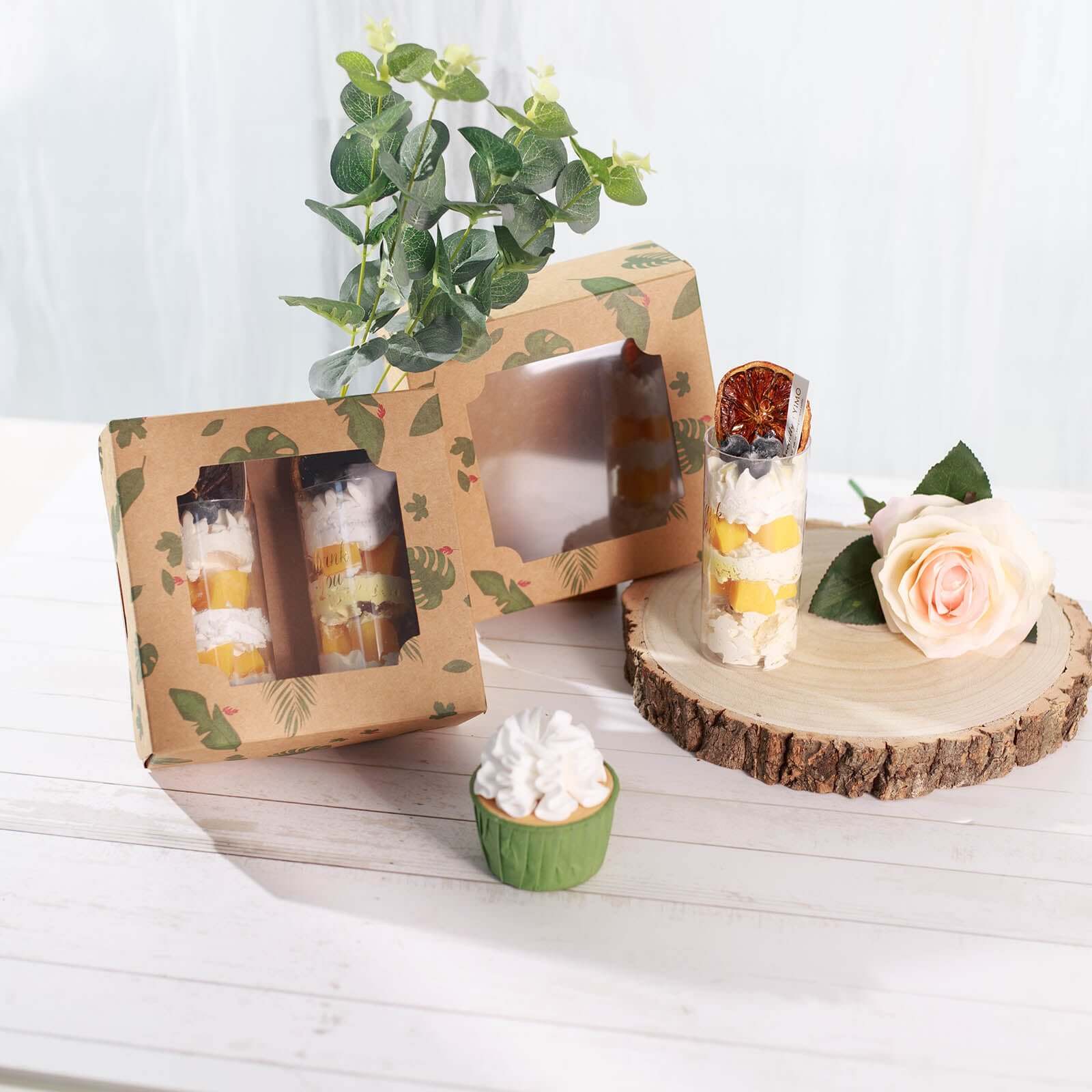 12-Pack Cardstock Cookie Boxes with Window 6"x6"x3" Tropical Leaf Design - Sturdy Treat Bakery Boxes for Pie Cupcakes Strawberries & Pastries - Image 2