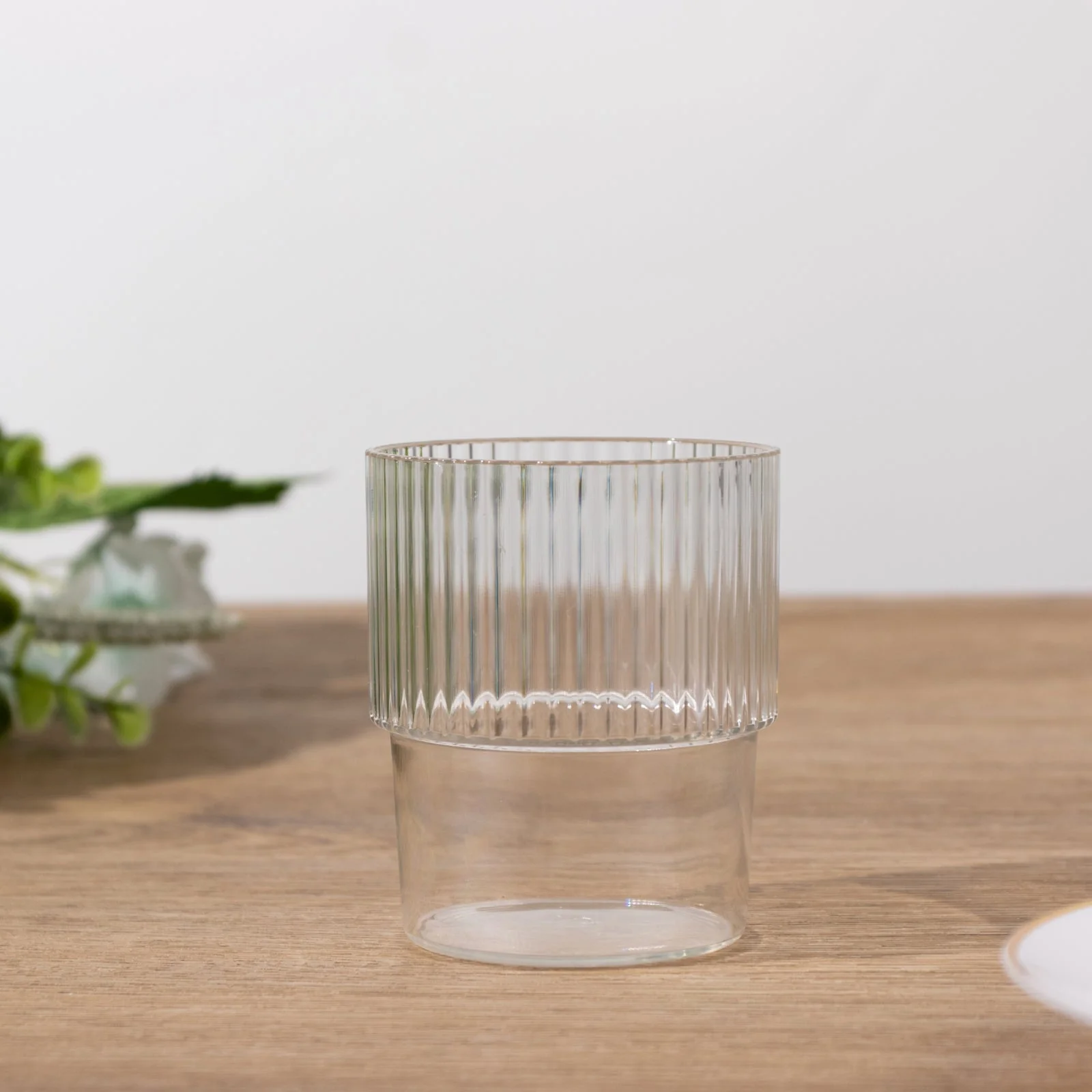 12-Pack Clear Plastic Tumblers 7oz, Stackable Ribbed Pattern - Shatterproof Short Drinking Glasses - Image 2