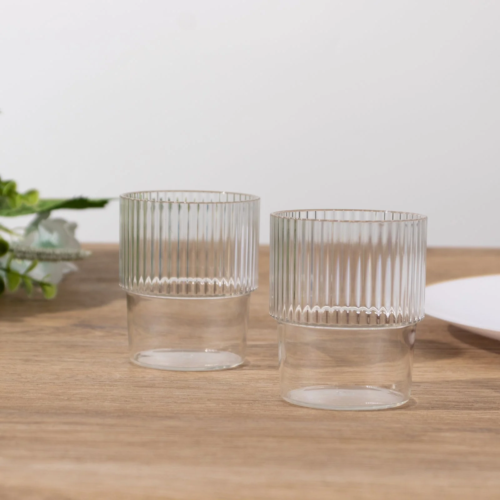 12-Pack Clear Plastic Tumblers 7oz, Stackable Ribbed Pattern - Shatterproof Short Drinking Glasses - Image 8