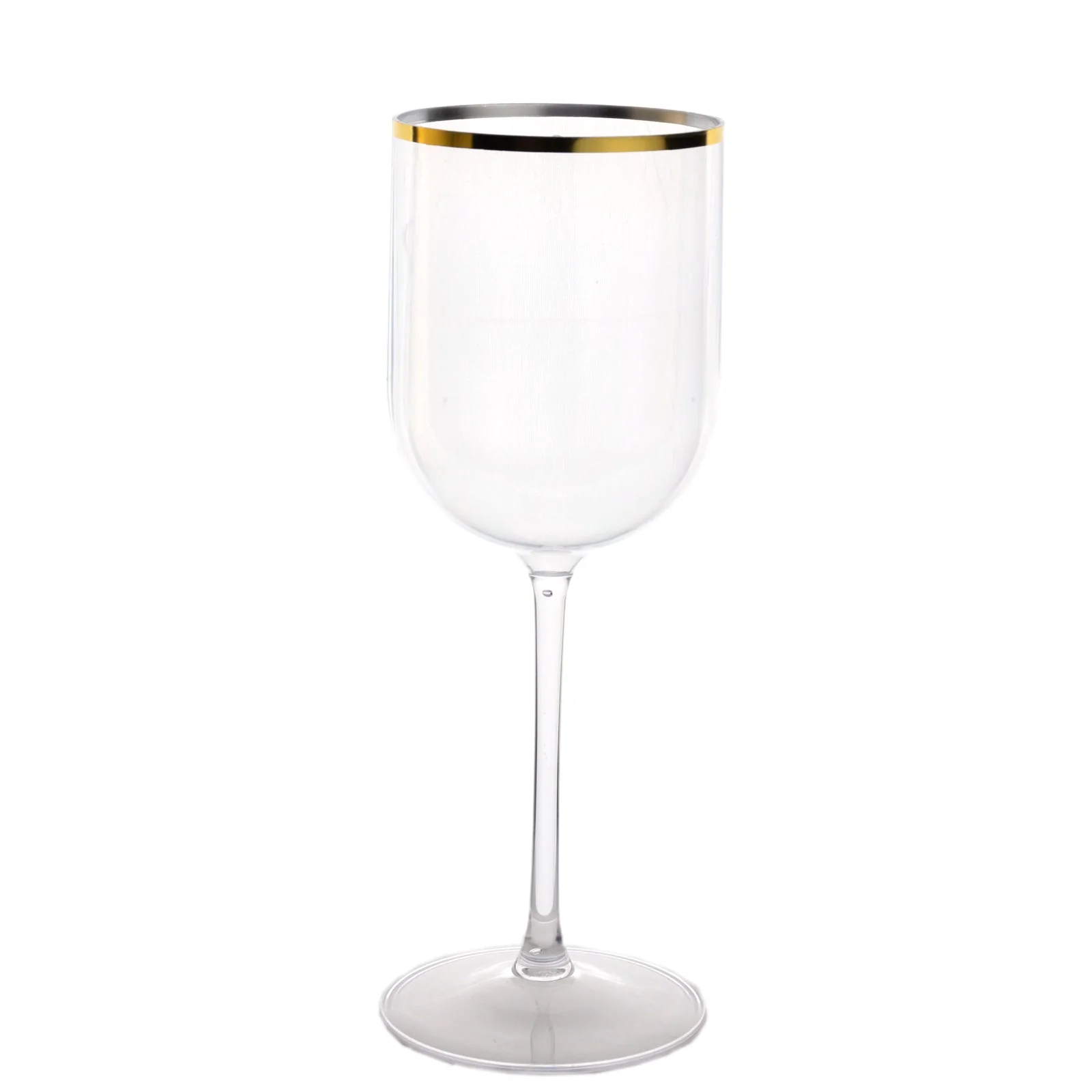 12-Pack Clear Plastic Wine Glasses with Gold Rim – 12oz Elegant Disposable Long Stem Goblets - 9" - Image 5