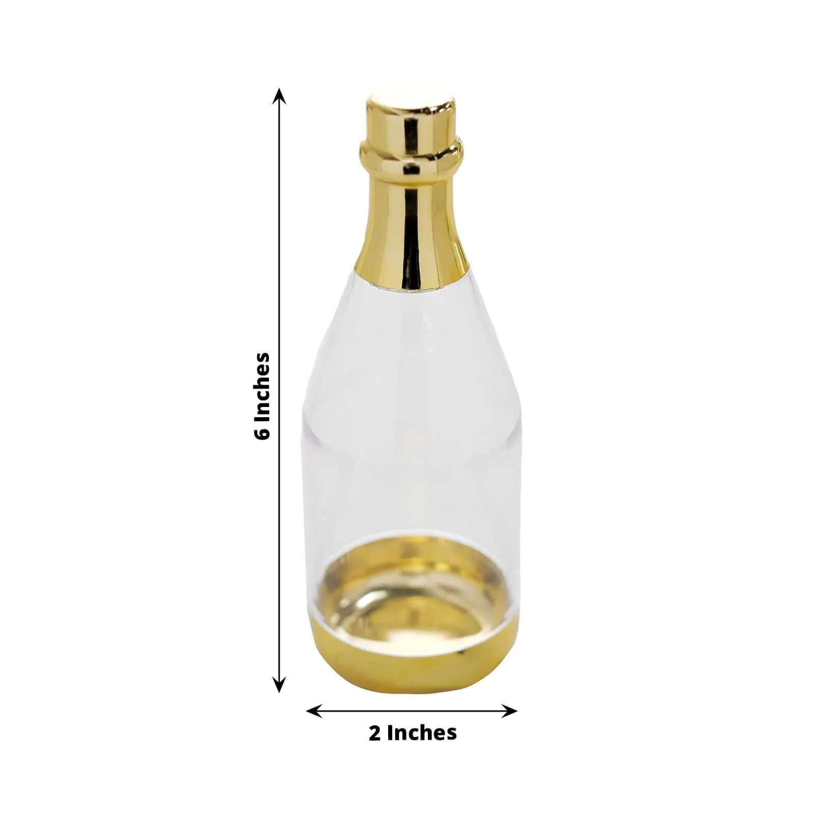 12-Pack Fillable Mini Champagne Bottle Candy Container 6" Clear Gold - Transparent Candy Treat Favor Containers - Image 3