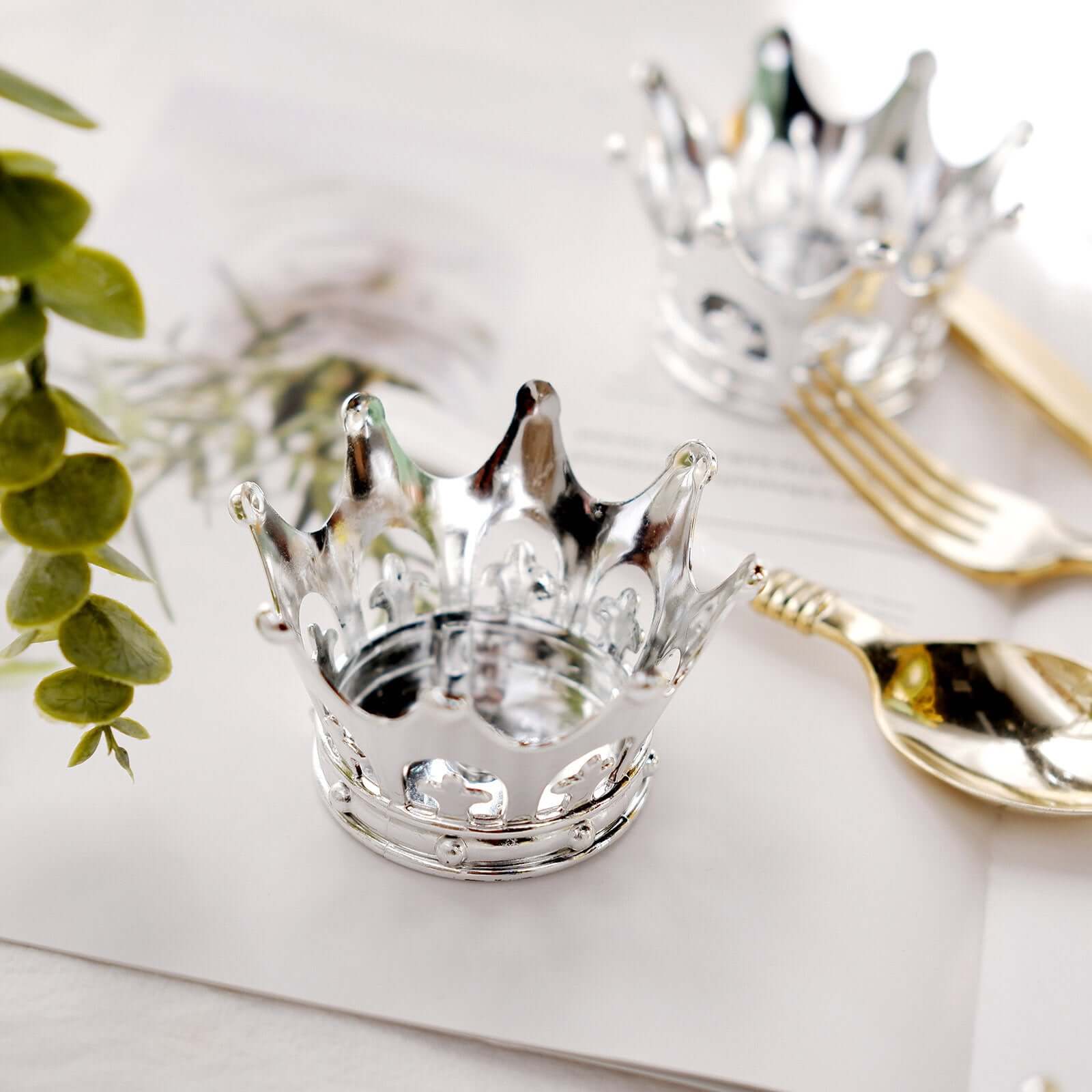 12-Pack Fillable Mini Crown Candy Container 3" Silver - Princess Crown Baby Shower Candy Treat Favor Containers - Image 2