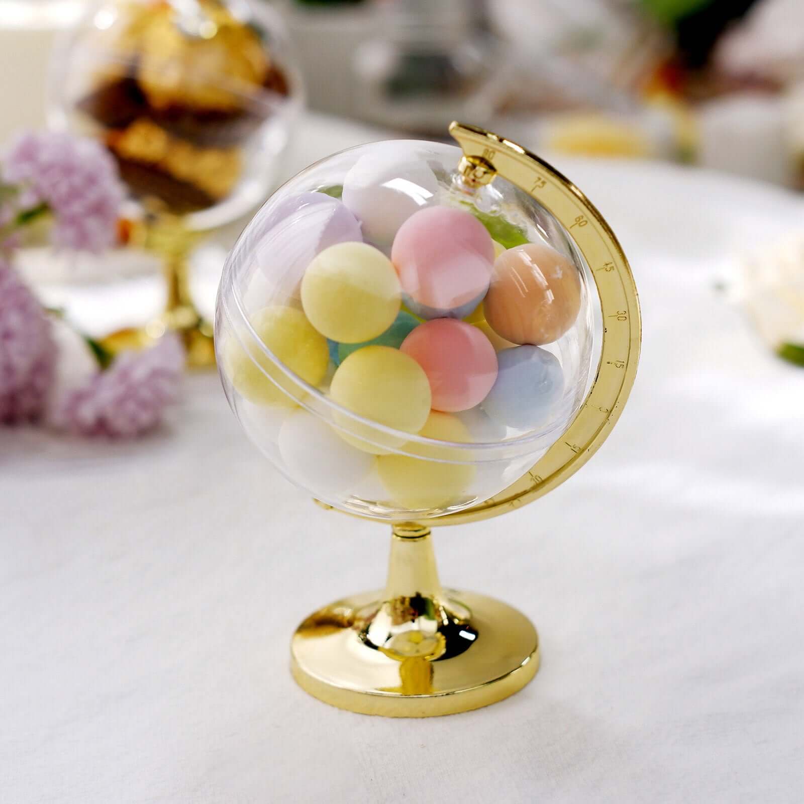 12-Pack Fillable Mini Globe Candy Container 4.5" Clear Gold - Candy Treat Favor Containers - Image 2