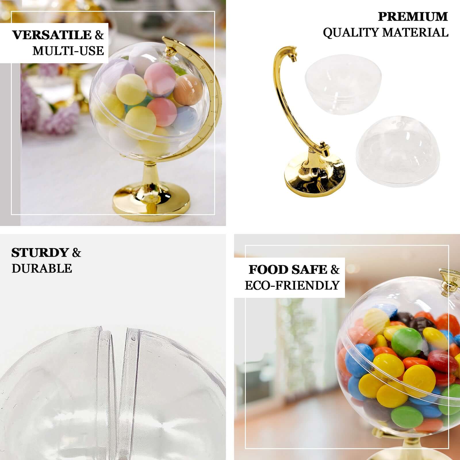12-Pack Fillable Mini Globe Candy Container 4.5" Clear Gold - Candy Treat Favor Containers - Image 4