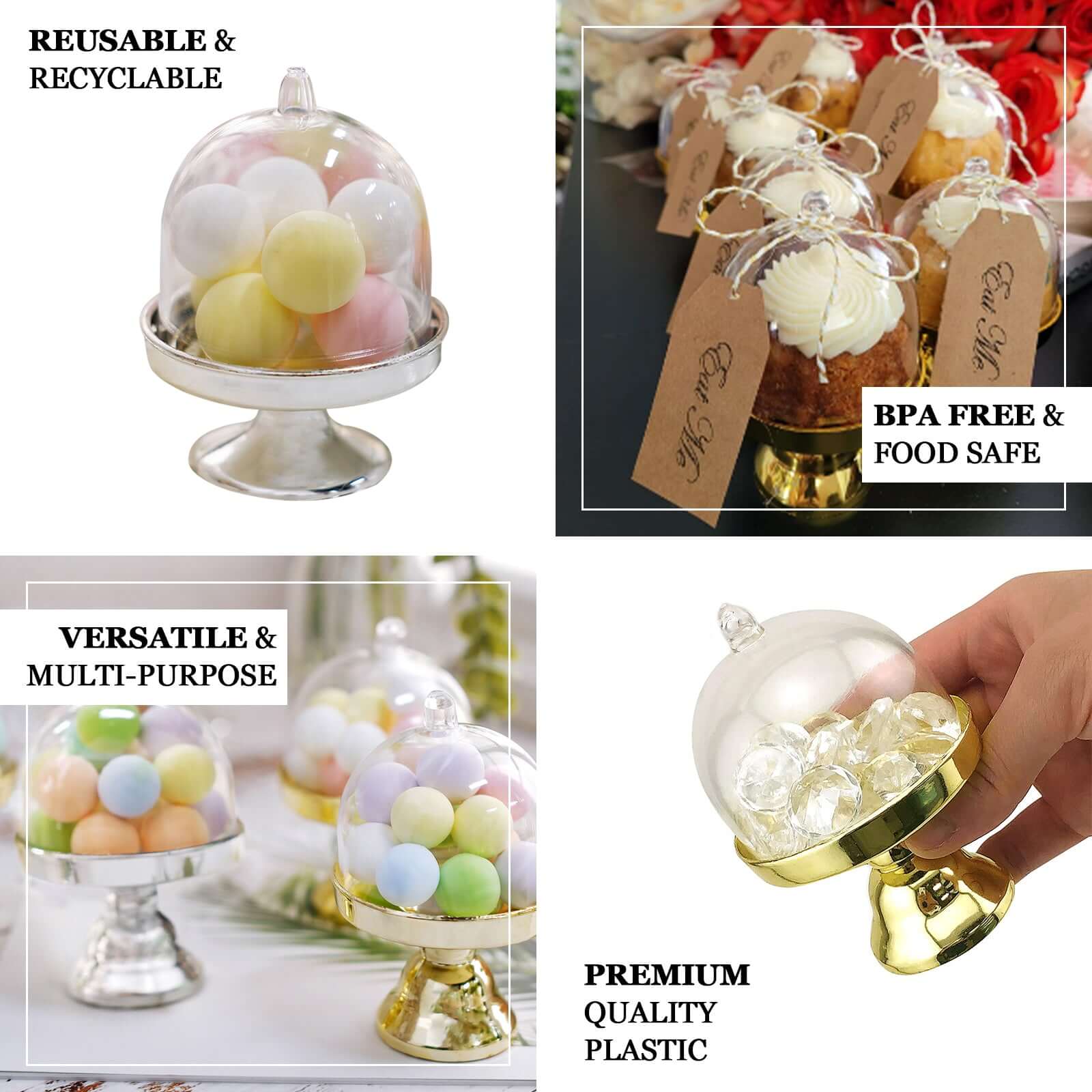 12-Pack Fillable Mini Pedestal Candy Container 3" Clear Silver - Candy Treat Favor Containers with Dome Lid - Image 4