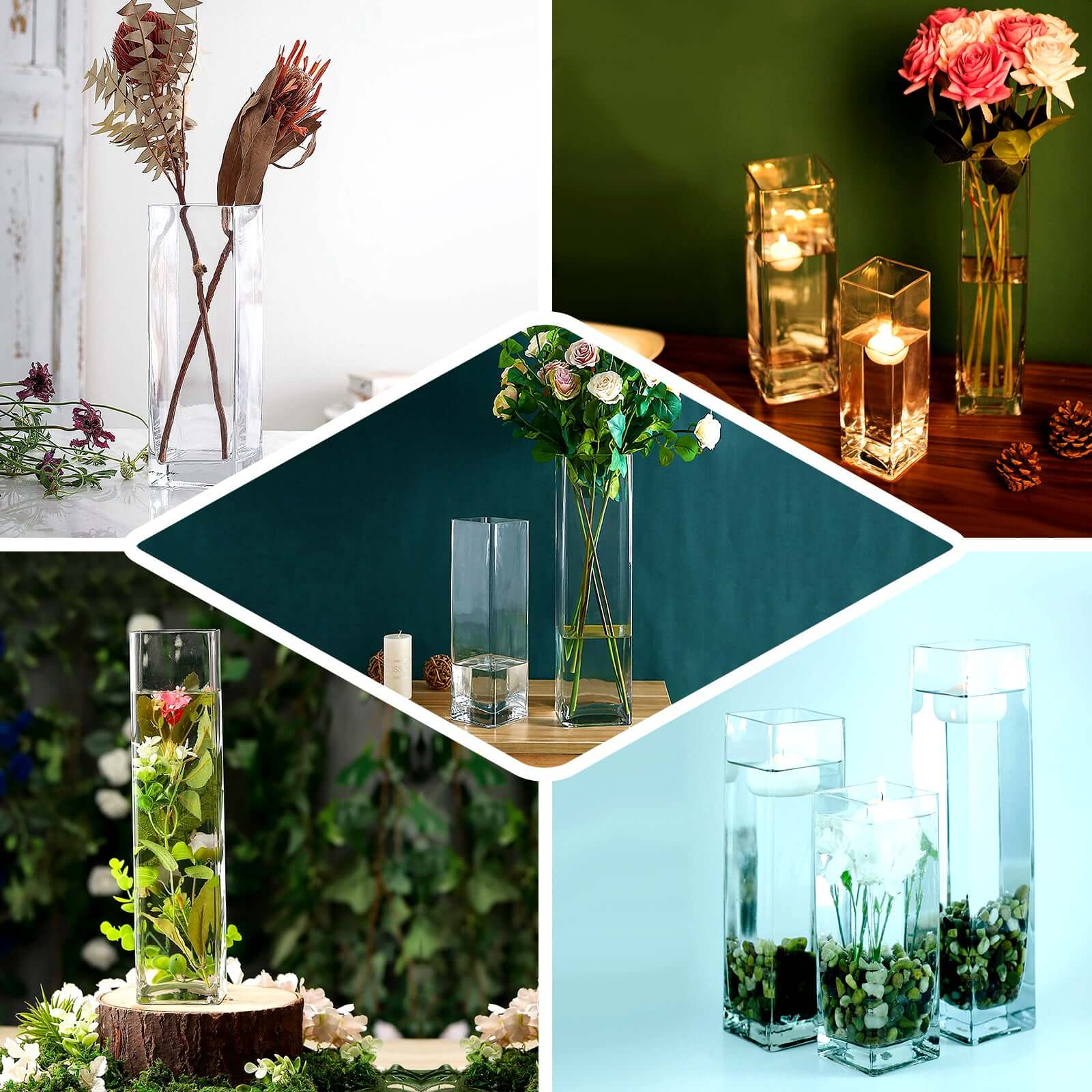 12-Pack Glass Cylinder Vases Square Design 14" Clear - Heavy Duty Flower Centerpieces for Events - Image 5