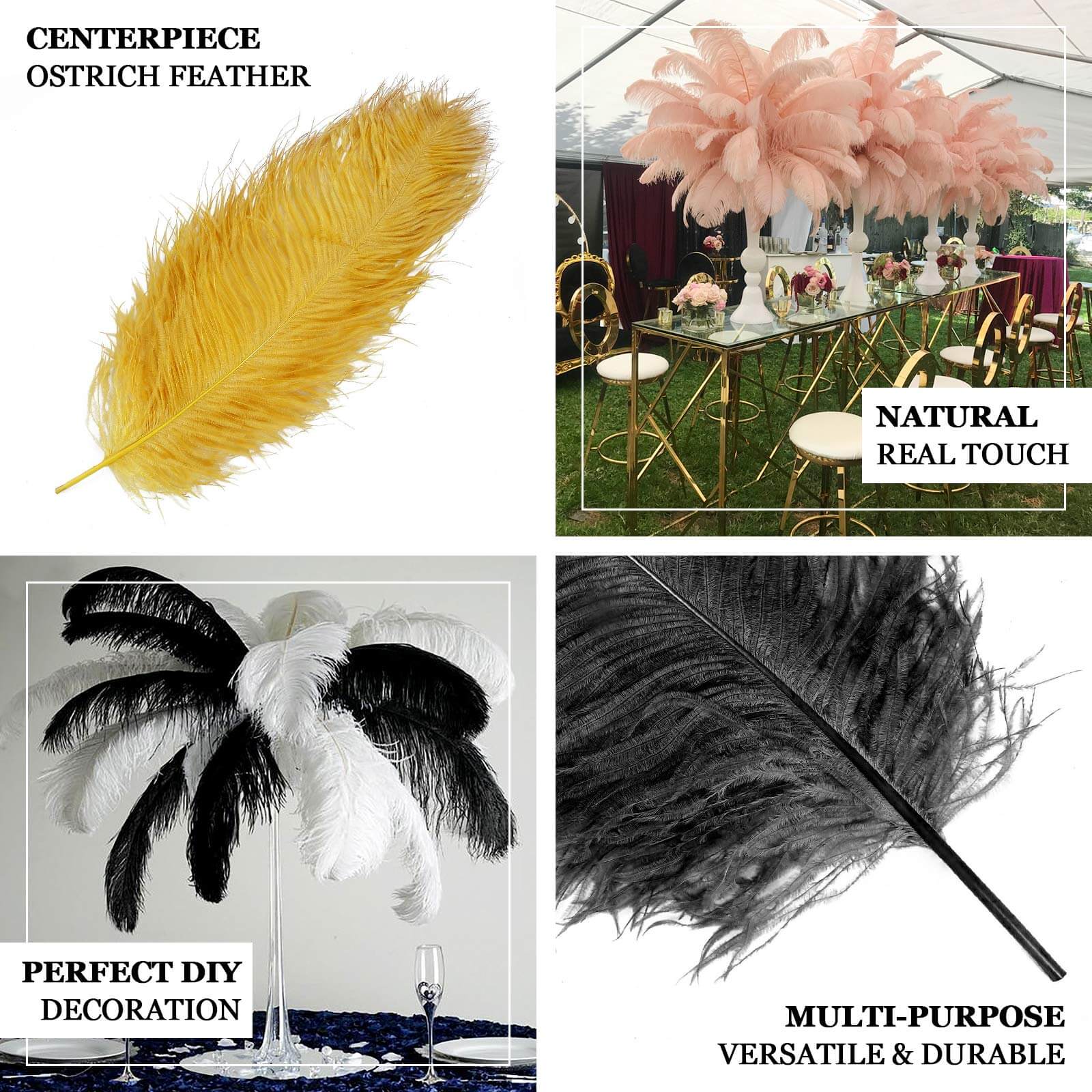 12 Pack Gold Natural Plume Ostrich Feathers Centerpiece Filler 24"-26" - Image 4