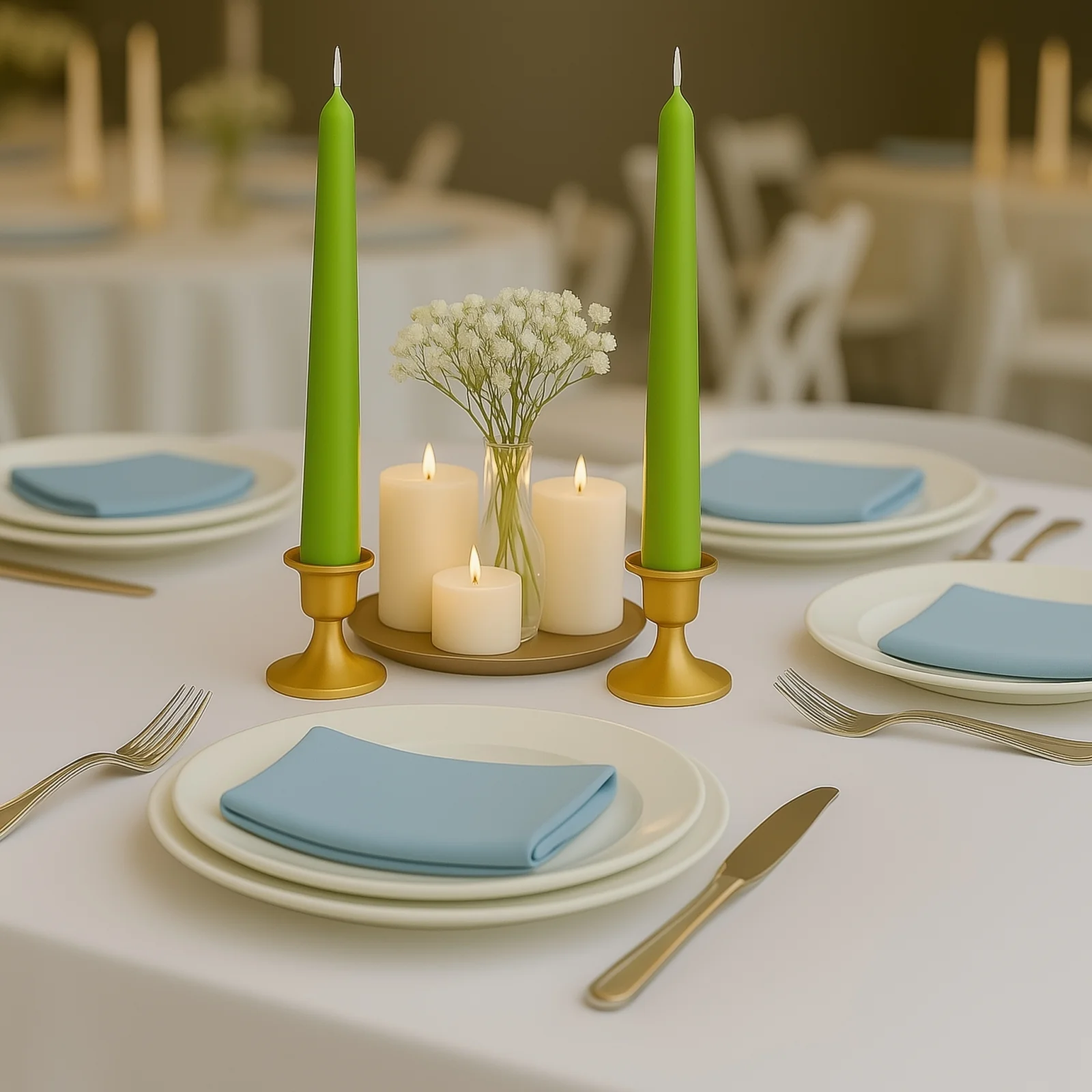 10-Pack Taper Candles 10" Premium Wax Design Apple Green - Unscented Candles - Image 7