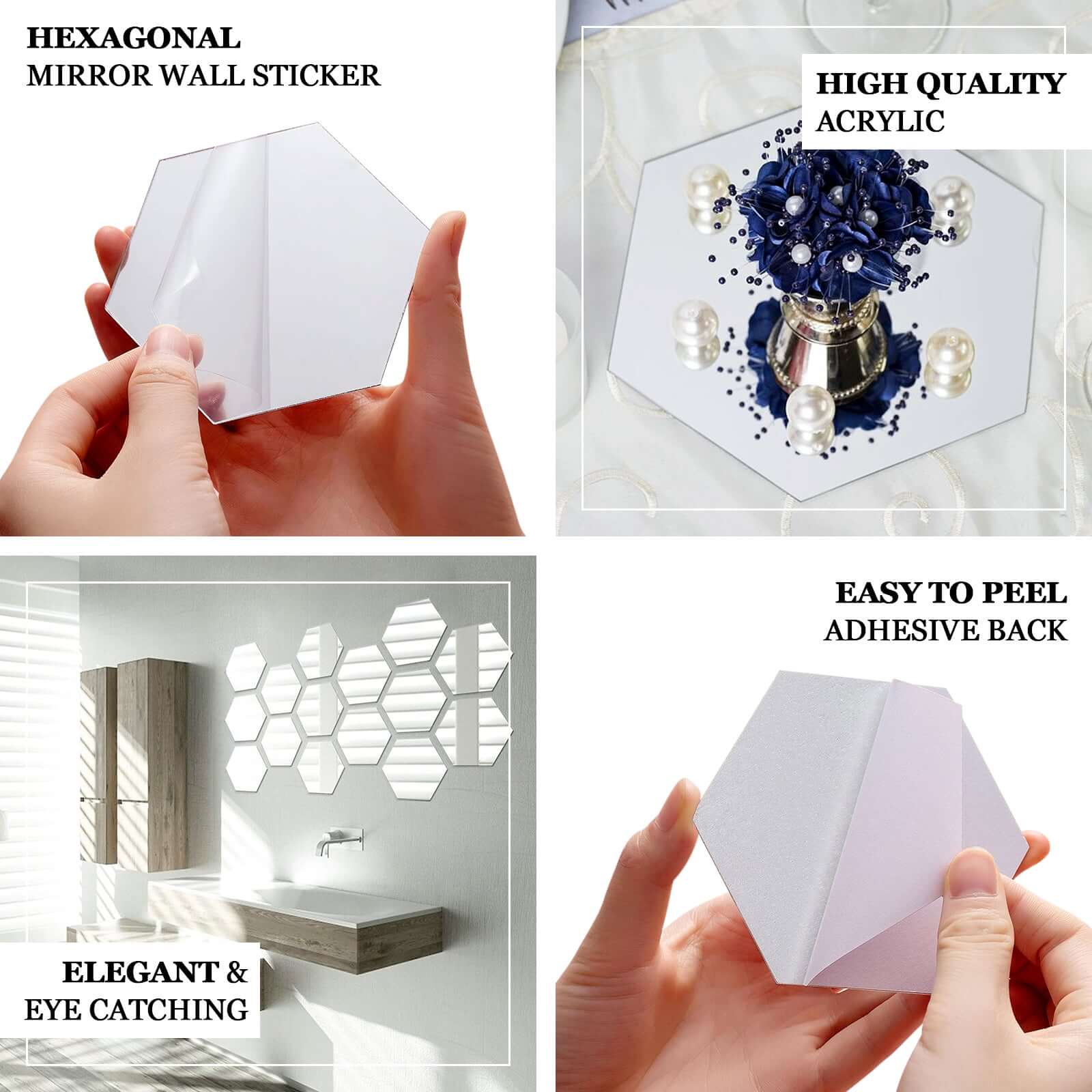 12 Pack Hexagon Acrylic Mirror Wall Stickers, Removable Wall Decals For Home Decor - 5" - Image 4
