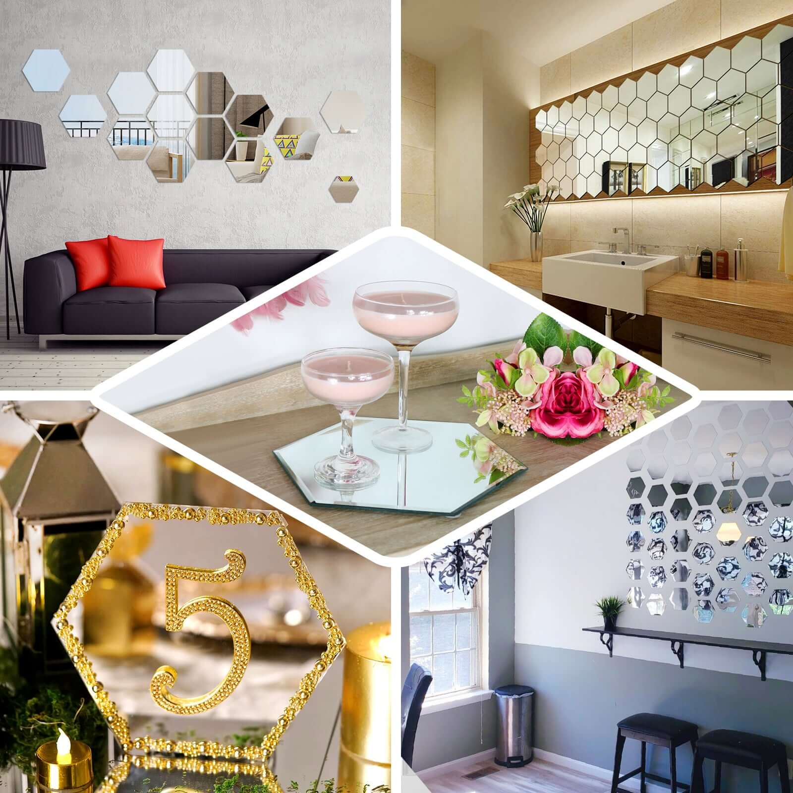12 Pack Hexagon Acrylic Mirror Wall Stickers, Removable Wall Decals For Home Decor - 7" - Image 5