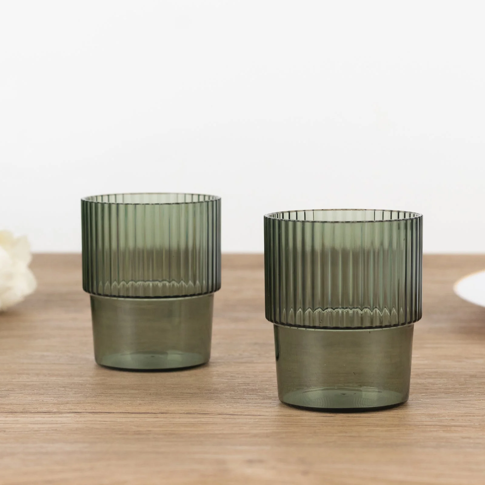 12-Pack Hunter Emerald Green Plastic Tumblers 7oz, Stackable Ribbed Pattern - Shatterproof Short Drinking Glasses - Image 6
