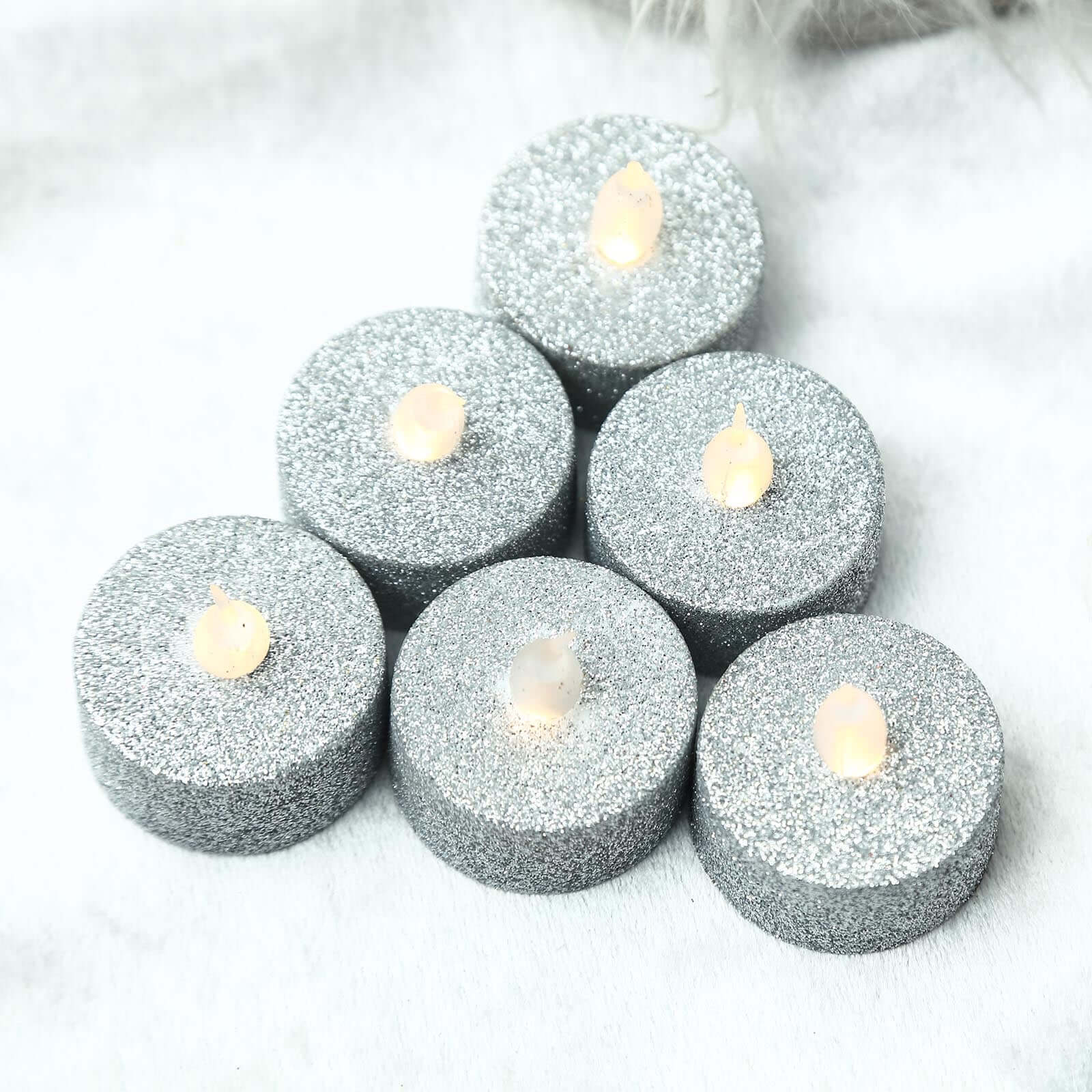 12-Pack LED Tealight Candles Silver Glitter Design - Flameless Battery Operated Lighting - Image 9
