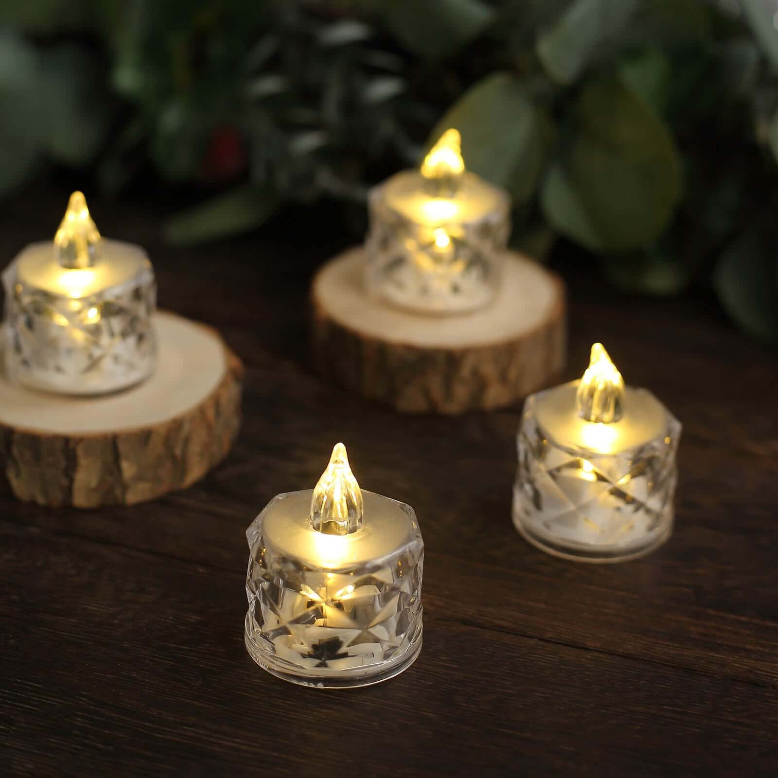 12-Pack LED Tealight Candles Warm White 2" Diamond Style - Flameless Battery-Operated Lighting - Image 2