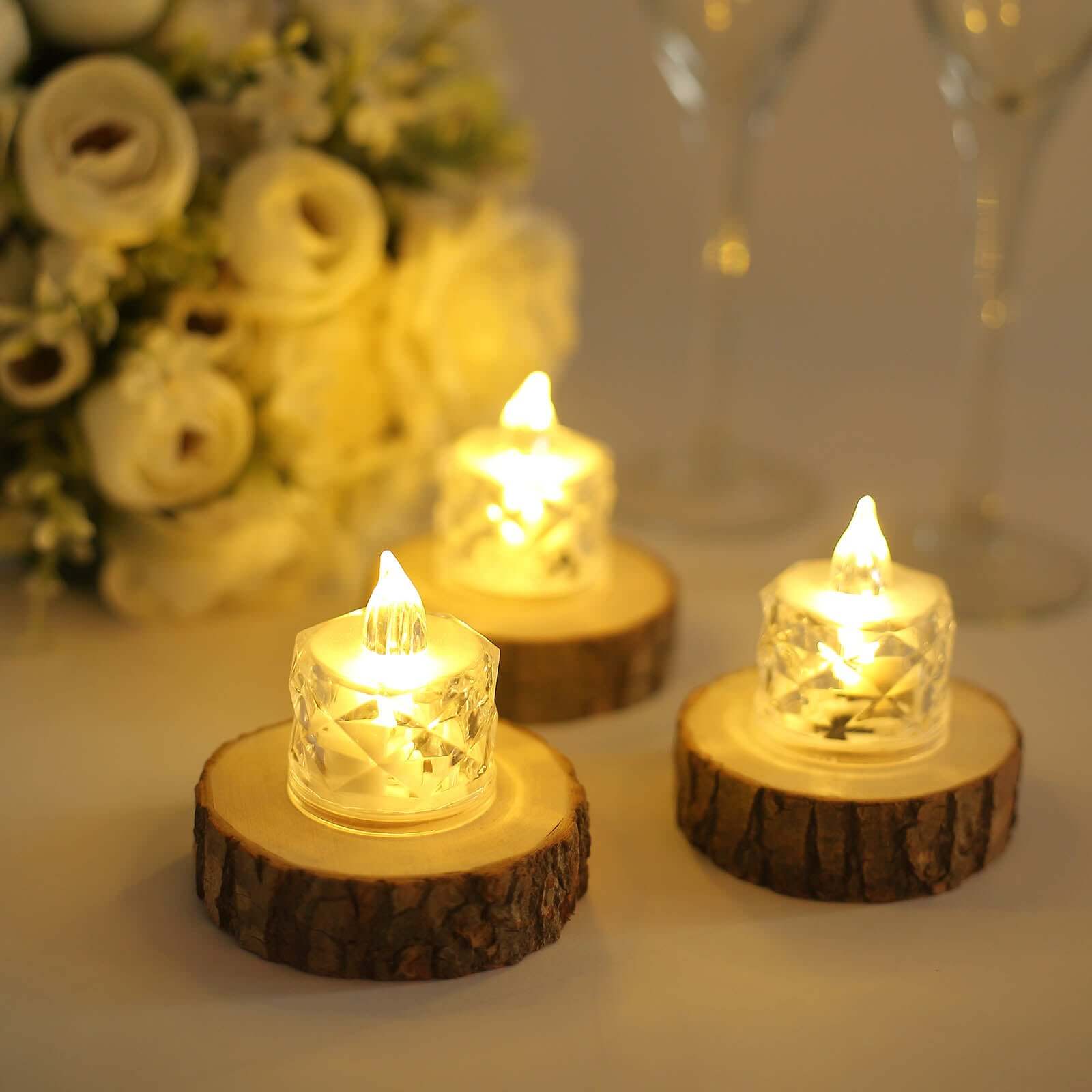 12-Pack LED Tealight Candles Warm White 2" Diamond Style - Flameless Battery-Operated Lighting - Image 7