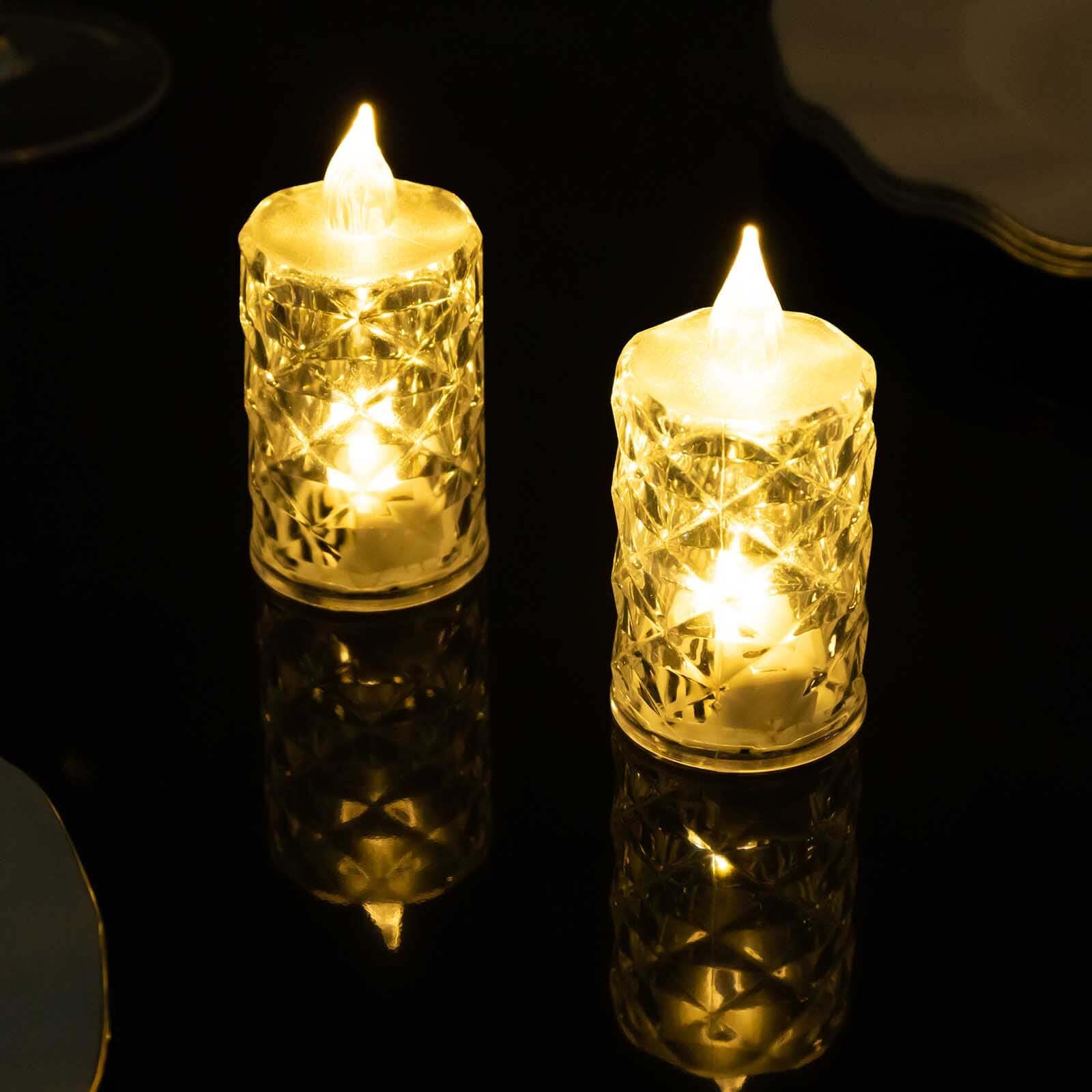 12 Pack LED Flameless Votive Candles Warm White 3" Diamond Cut – Battery Operated Decorative Candles - Image 6