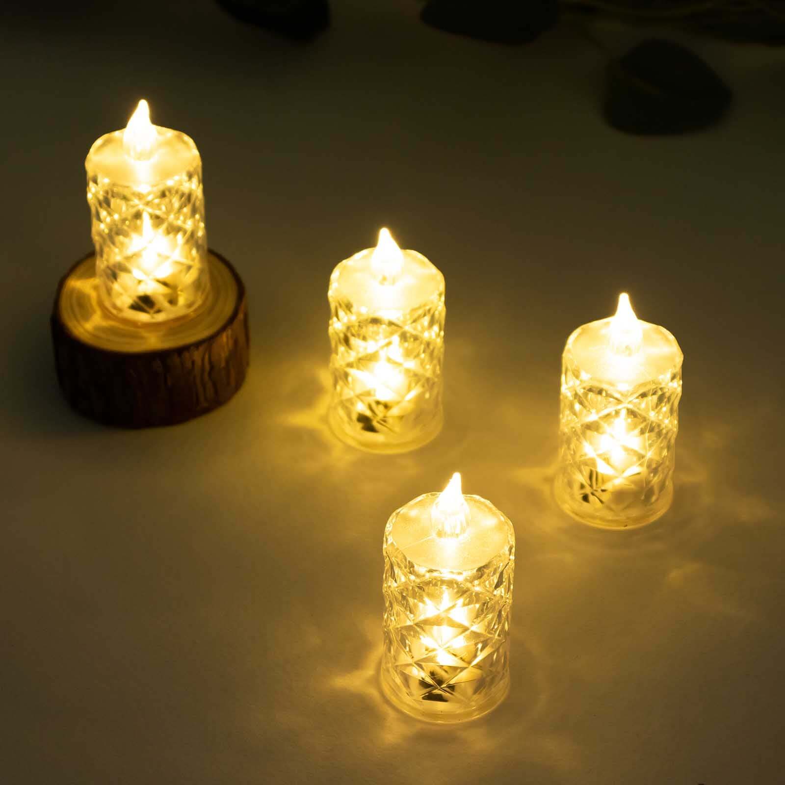 12 Pack LED Flameless Votive Candles Warm White 3" Diamond Cut – Battery Operated Decorative Candles - Image 8
