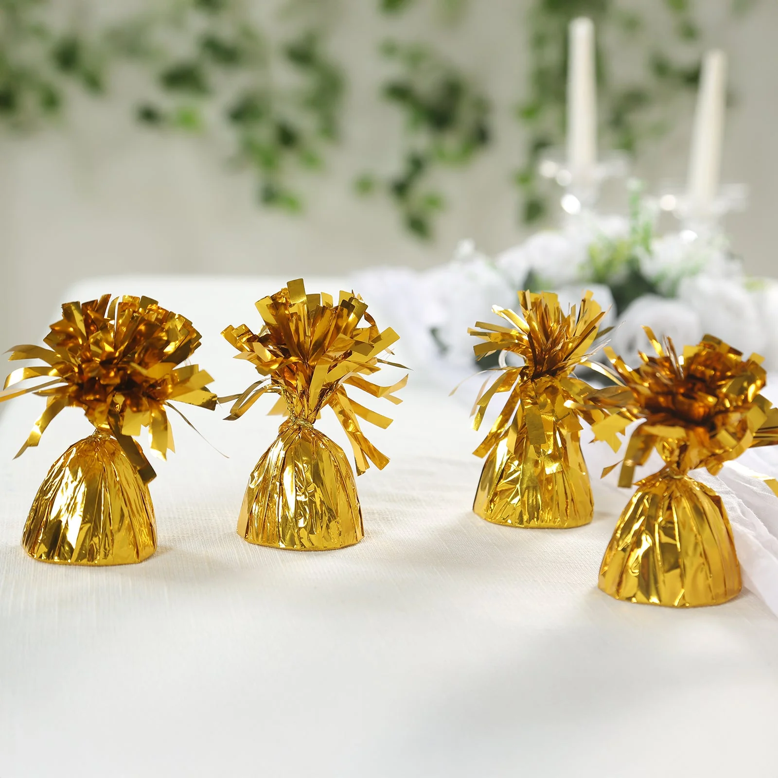 12 Pack Metallic Gold Foil Tassel Top Party Balloon Weights, 5.5oz 5" - Image 6
