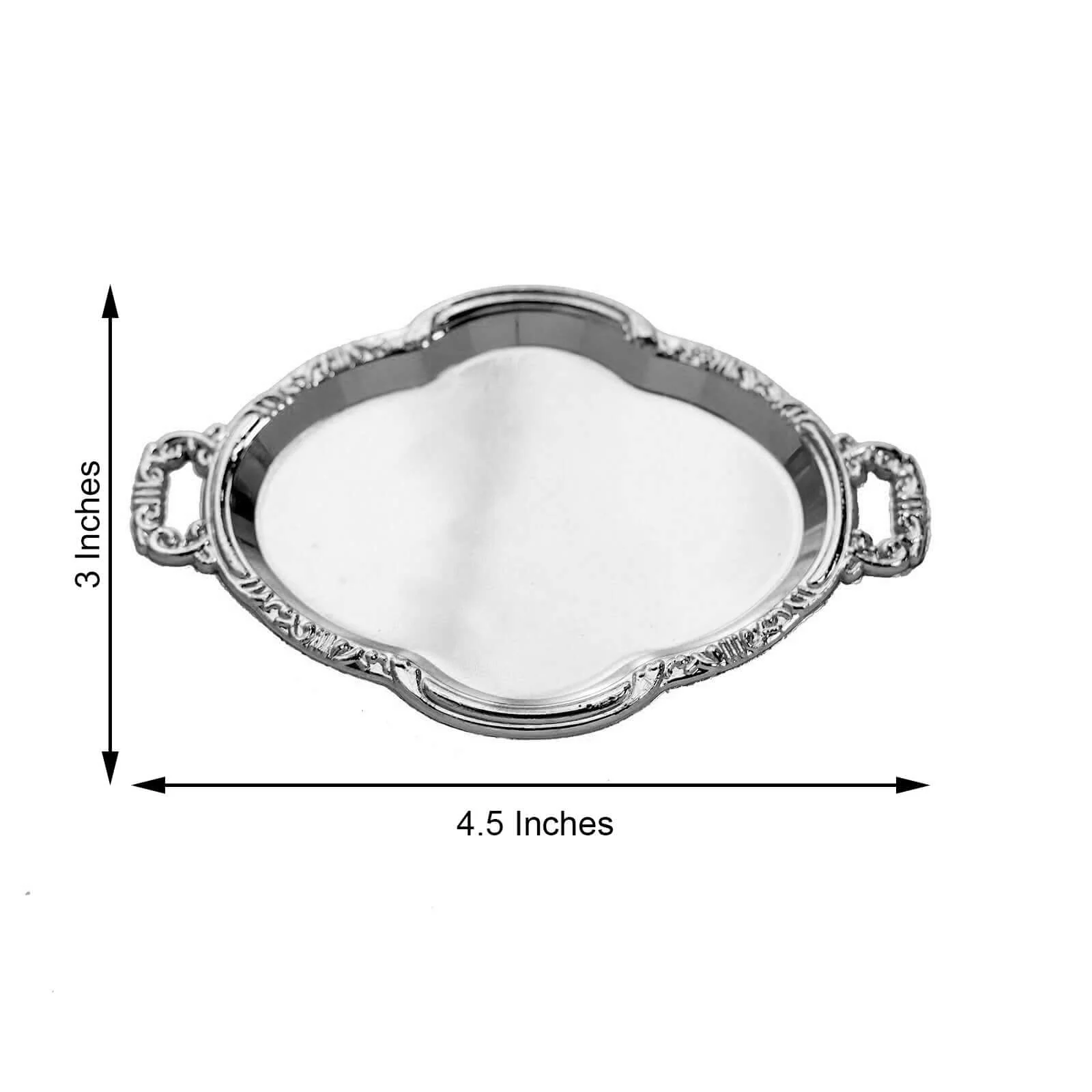 12-Pack Mini Party Favor Display Trays 4.5" Baroque Oval Design Silver - Small Serving Platters - Image 3