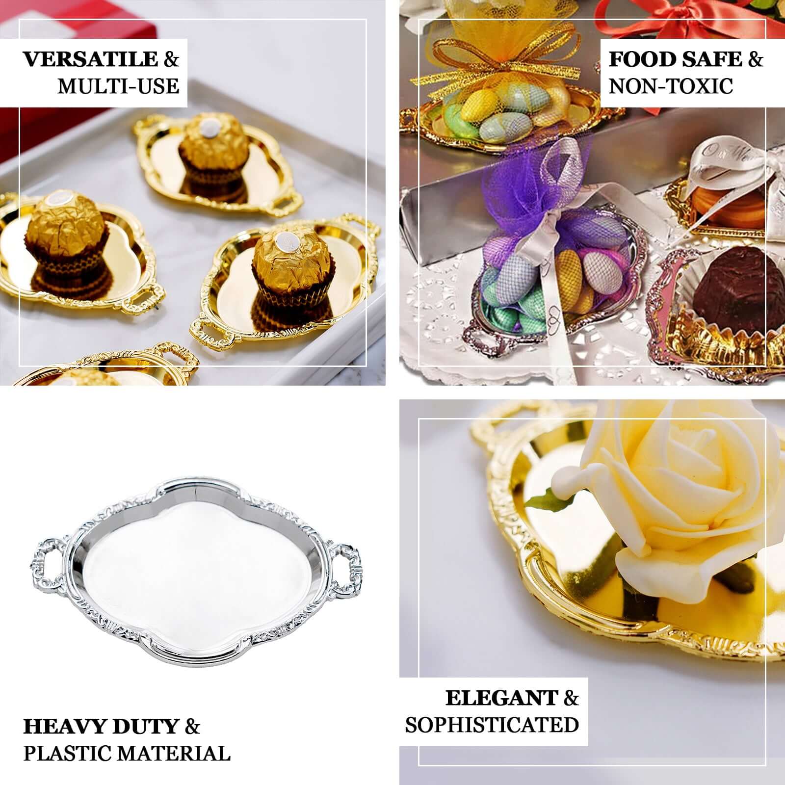 12-Pack Mini Party Favor Display Trays 4.5" Baroque Oval Design Silver - Small Serving Platters - Image 4
