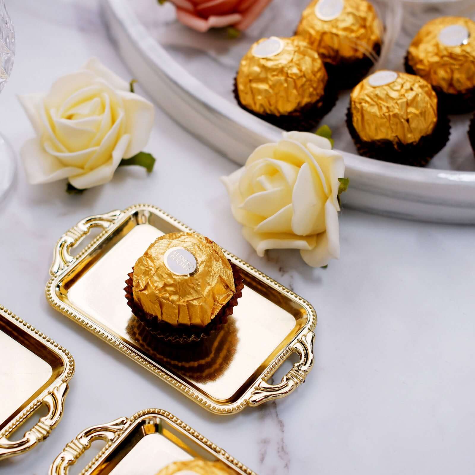 12-Pack Mini Party Favor Display Trays 4" Rectangular Design Gold - Small Serving Platters for Sweets and Treats - Image 2