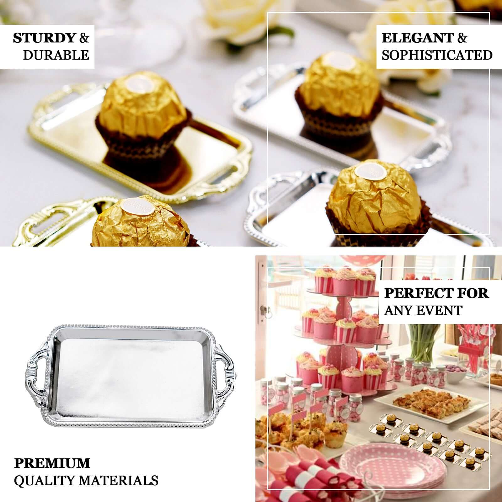 12-Pack Mini Party Favor Display Trays 4" Rectangular Design Gold - Small Serving Platters for Sweets and Treats - Image 4