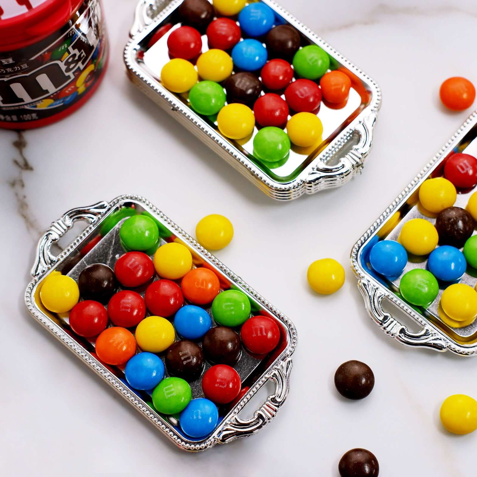 12-Pack Mini Party Favor Display Trays 4" Rectangular Design Silver - Small Serving Platters - Image 6