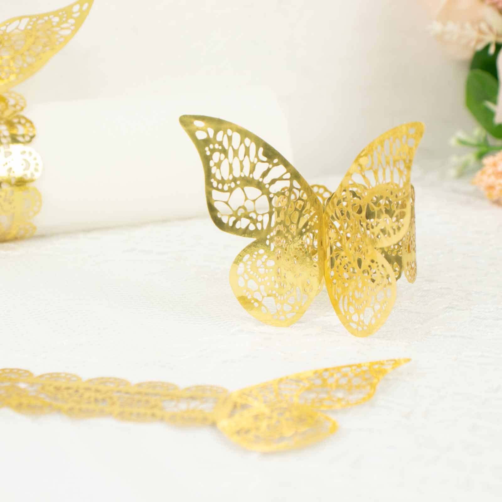 12-Pack Paper Napkin Rings Metallic Gold Shimmery Butterfly Laser Cut - Serviette Holders and Chair Sash Bows - Image 6
