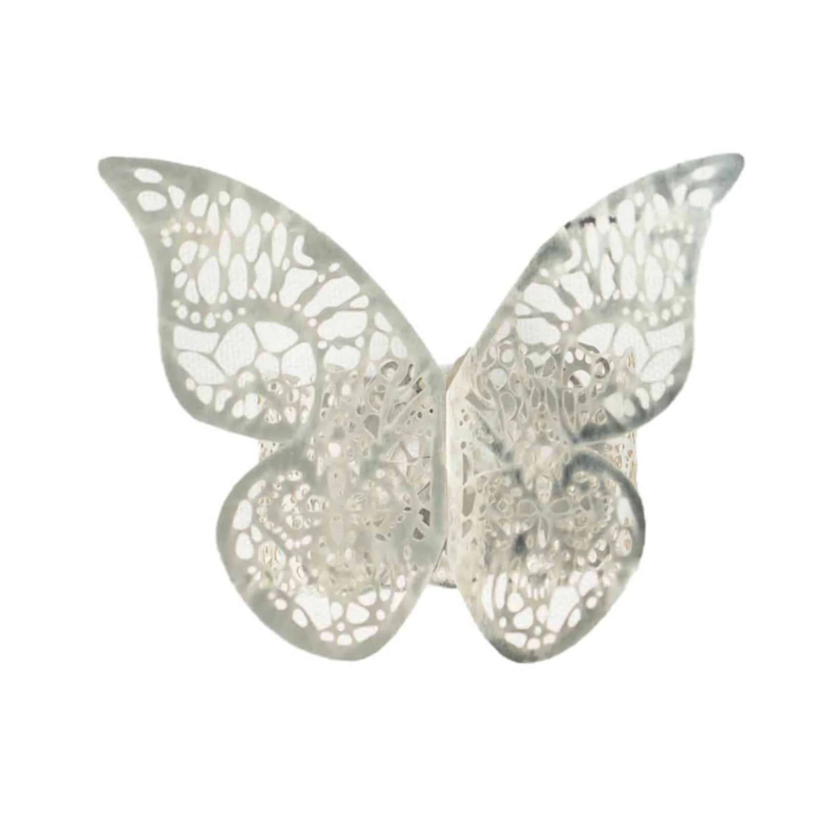 12-Pack Paper Napkin Rings Metallic Silver Shimmery Butterfly Laser Cut - Serviette Holders and Chair Sash Bows - Image 8