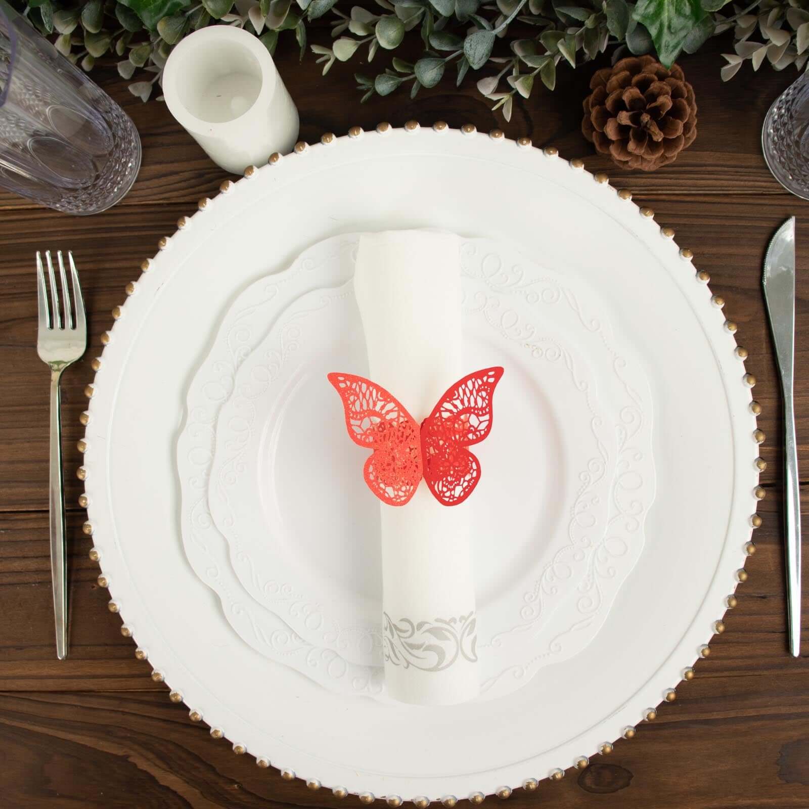 12-Pack Paper Napkin Rings Red Shimmery Butterfly Laser Cut - Serviette Holders and Chair Sash Bows - Image 6
