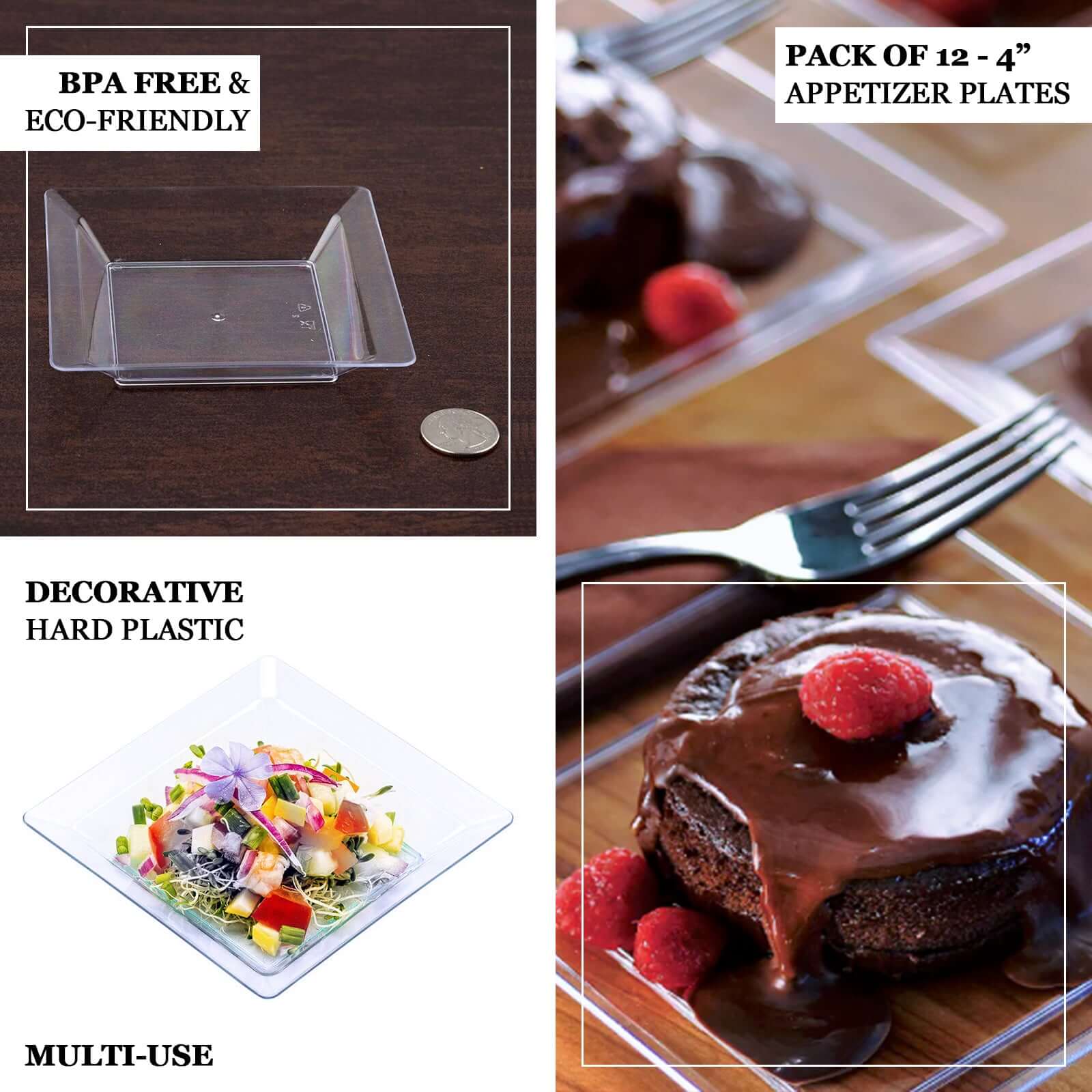 12-Pack Plastic Appetizer Plates 4" Mini Square Design Clear - Disposable Dessert Plates for Events - Image 4