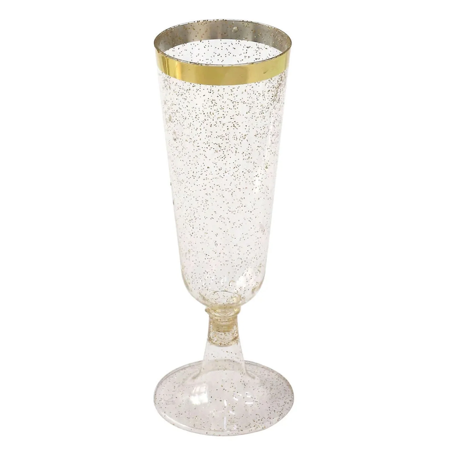 12-Pack Plastic Champagne Flutes 6oz Clear Gold Glittered with Gold Rim - Disposable Toasting Glasses with Detachable Base 6" - Image 6