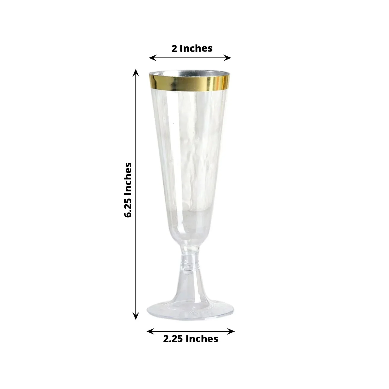 12-Pack Plastic Champagne Flutes 5oz Clear with Gold Rim - Disposable Toasting Glasses with Detachable Base 6" - Image 3