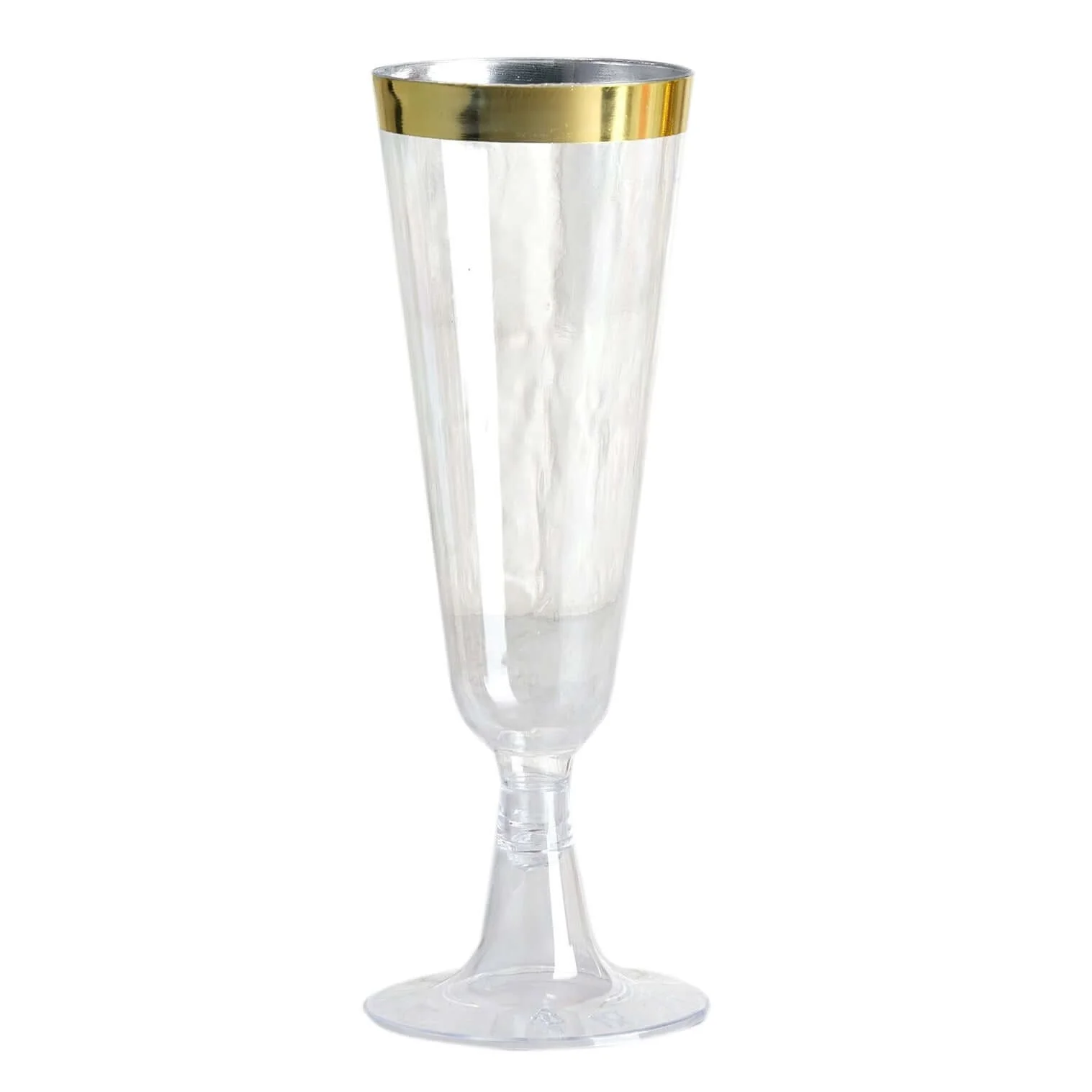 12-Pack Plastic Champagne Flutes 5oz Clear with Gold Rim - Disposable Toasting Glasses with Detachable Base 6" - Image 6