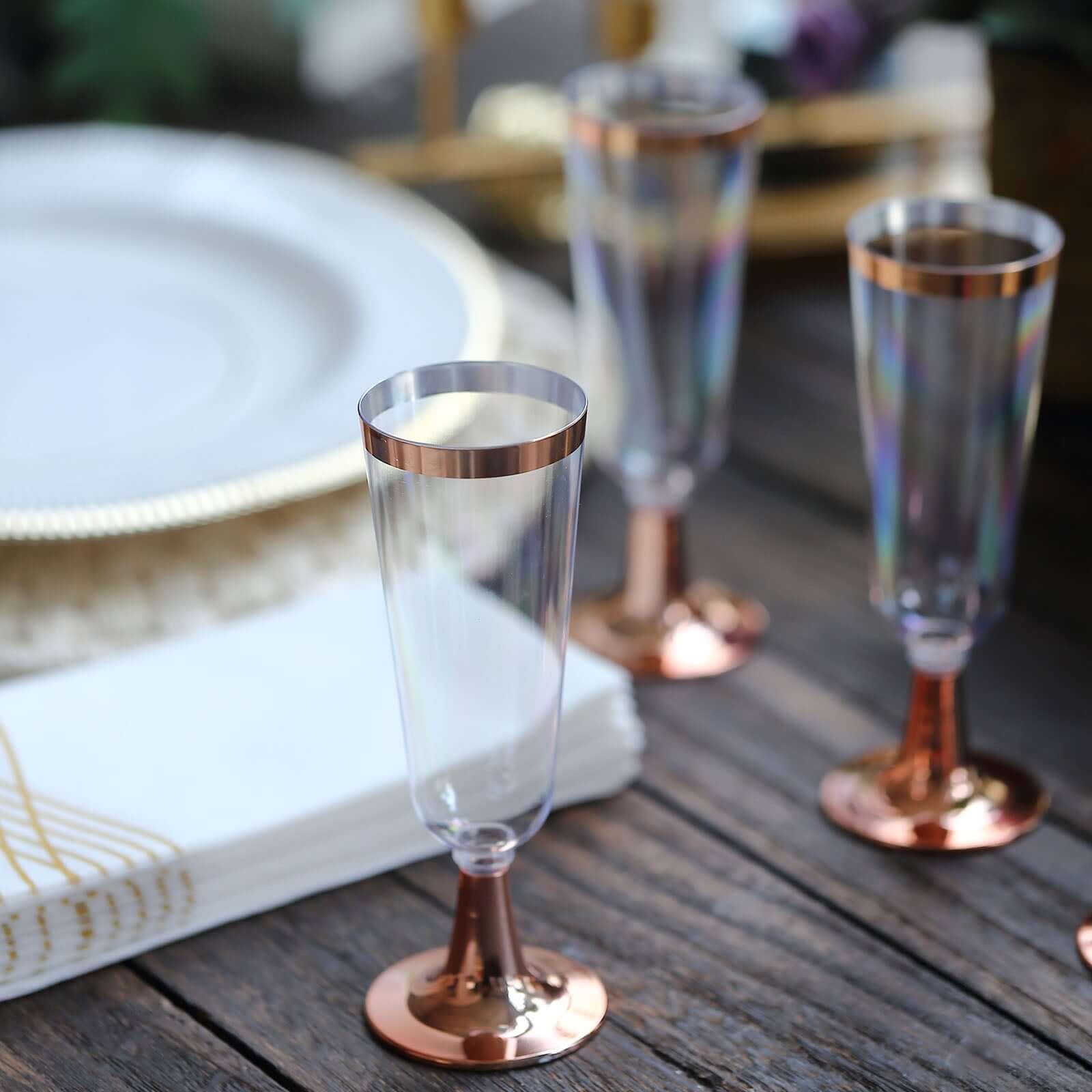 12-Pack Plastic Champagne Flutes 5oz Clear with Rose Gold Rim - Sleek Detachable Base Disposable Champagne Glasses for Cocktail Parties & Receptions - Image 8