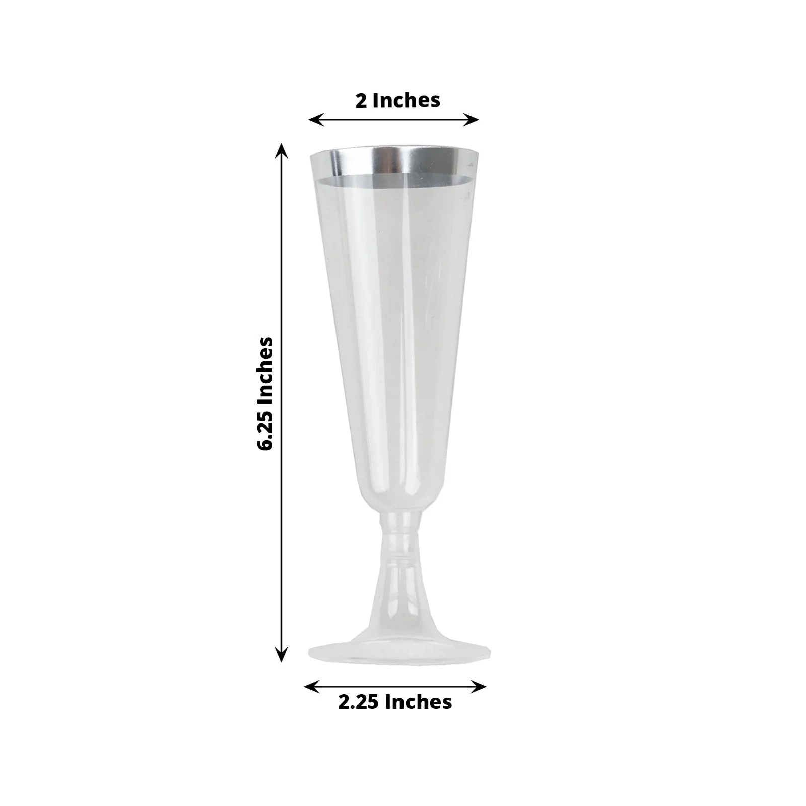 12-Pack Plastic Champagne Flutes 5oz Clear with Silver Rim - Disposable Toasting Glasses with Detachable Base 6" - Image 3