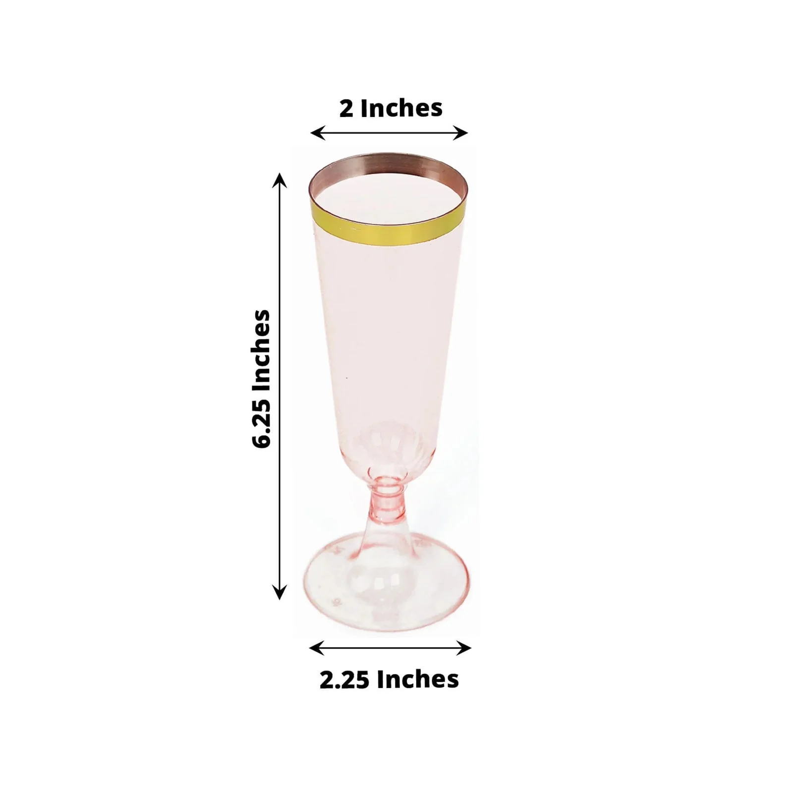 12-Pack Plastic Champagne Flutes 5oz Transparent Blush with Gold Rim - Disposable Toasting Glasses with Detachable Base 6" - Image 3