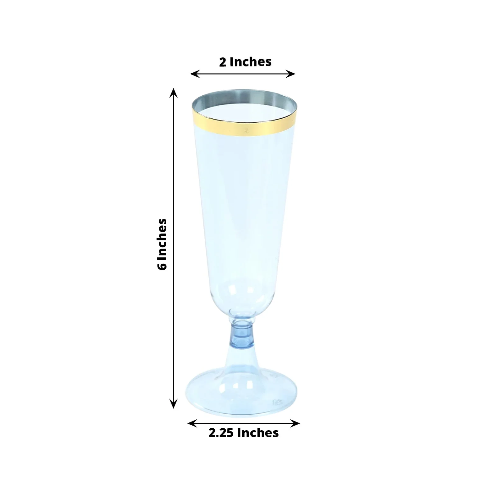 12-Pack Plastic Champagne Flutes 5oz Transparent Dusty Blue with Gold Rim - Disposable Toasting Glasses with Detachable Base 6" - Image 2