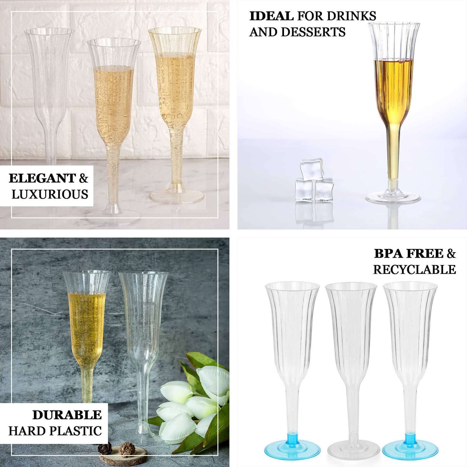 12-Pack Plastic Champagne Flutes 6oz Clear Flared Design - Disposable Glasses with Detachable Base - Image 4